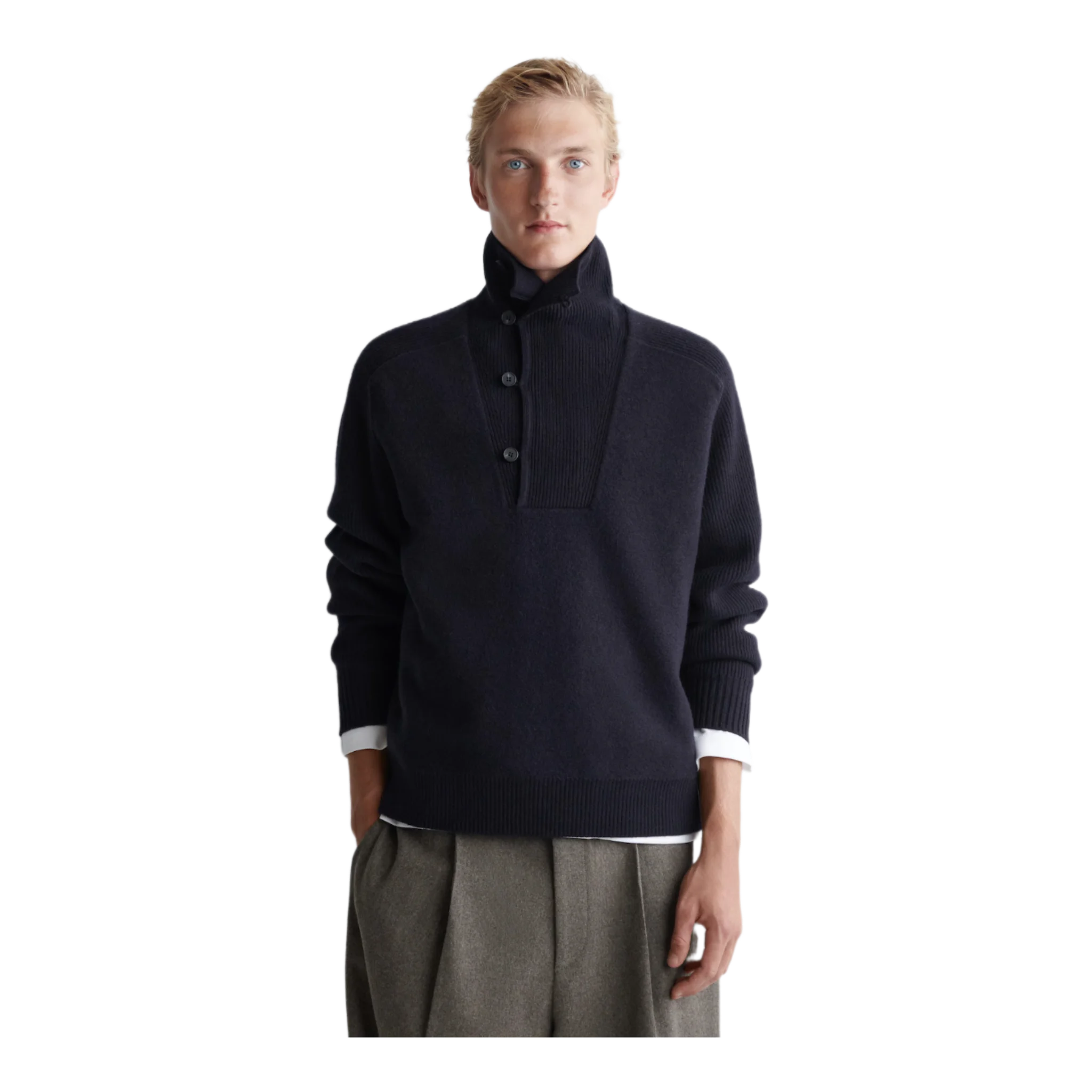 PANELLED MERINO WOOL FUNNEL-NECK JUMPER