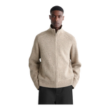 DONEGAL-EFFECT WOOL ZIP-UP CARDIGAN