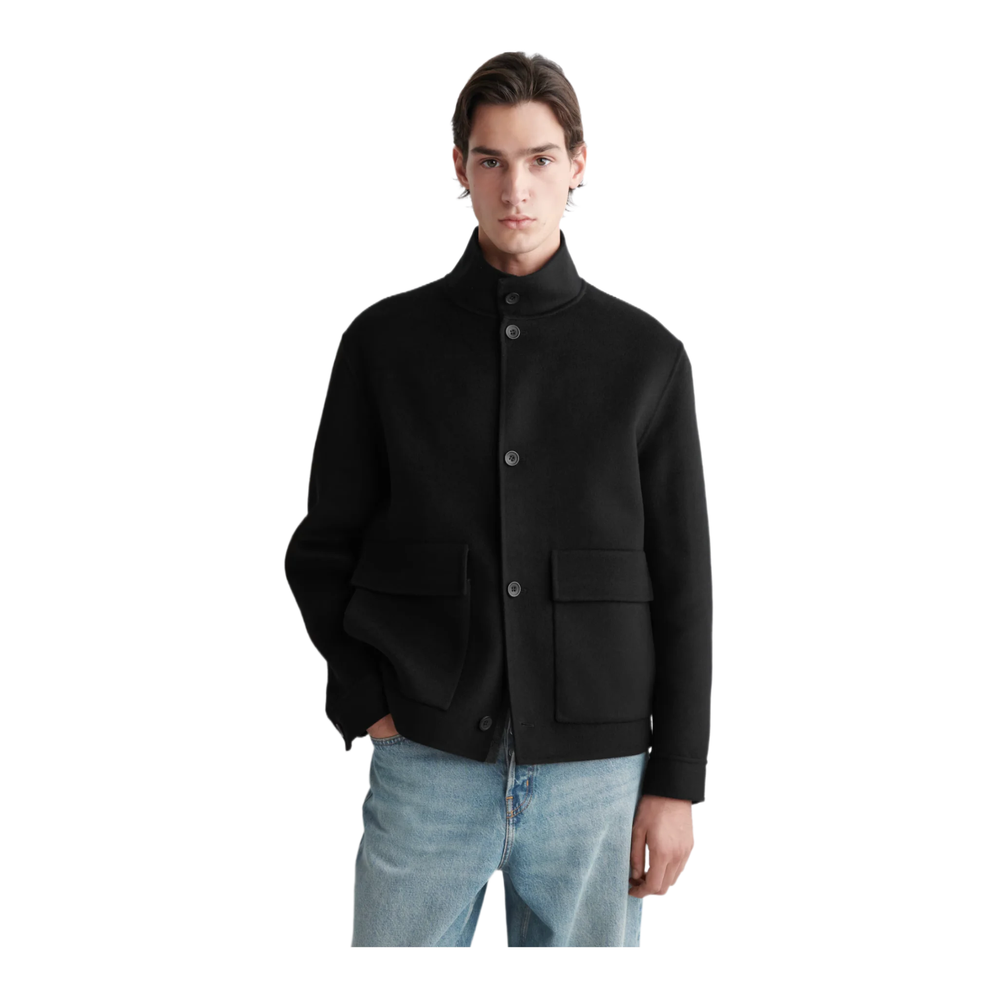 DOUBLE-FACED WOOL FUNNEL NECK JACKET