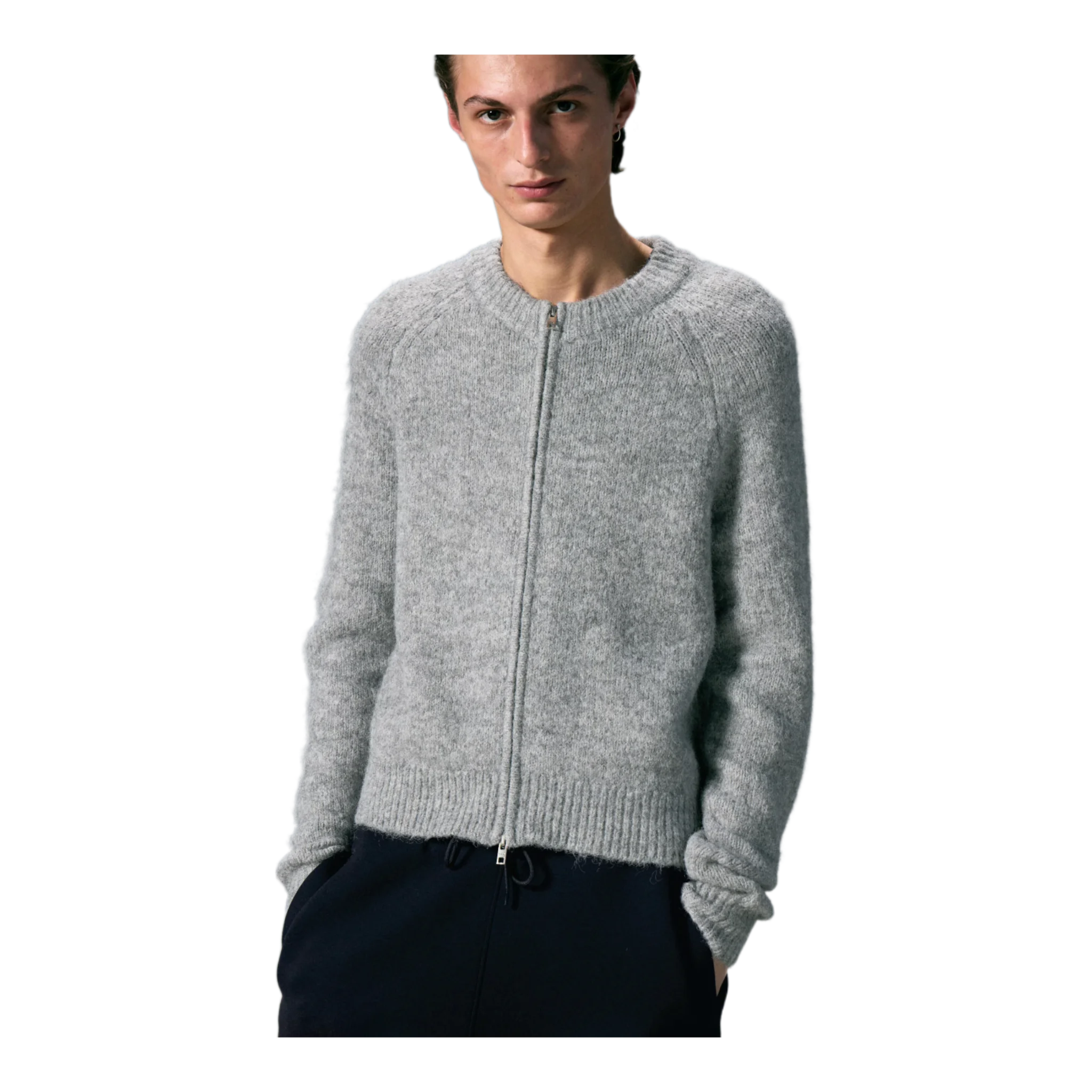 RAGLAN-SLEEVED WOOL-BLEND ZIP CARDIGAN