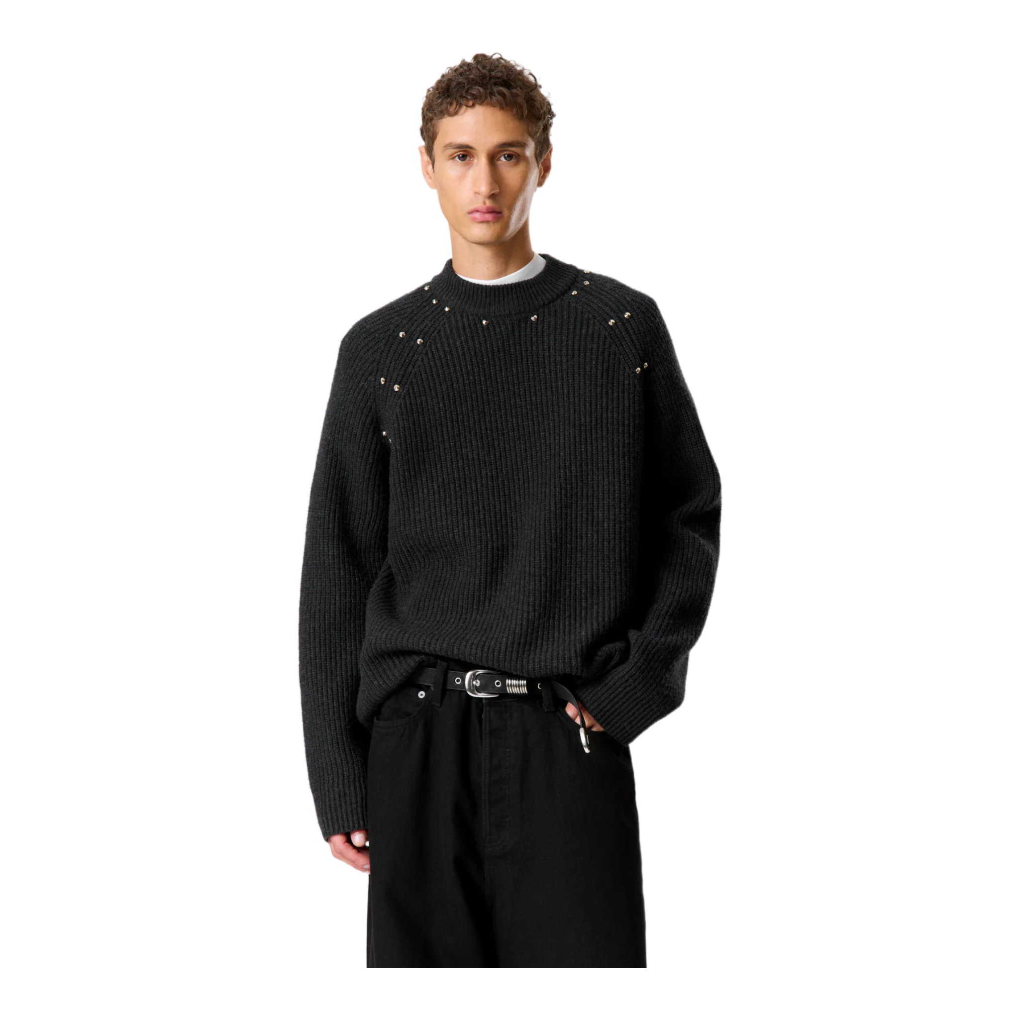 RELAXED KNITTED WOOL-BLEND SWEATER WITH STUDS