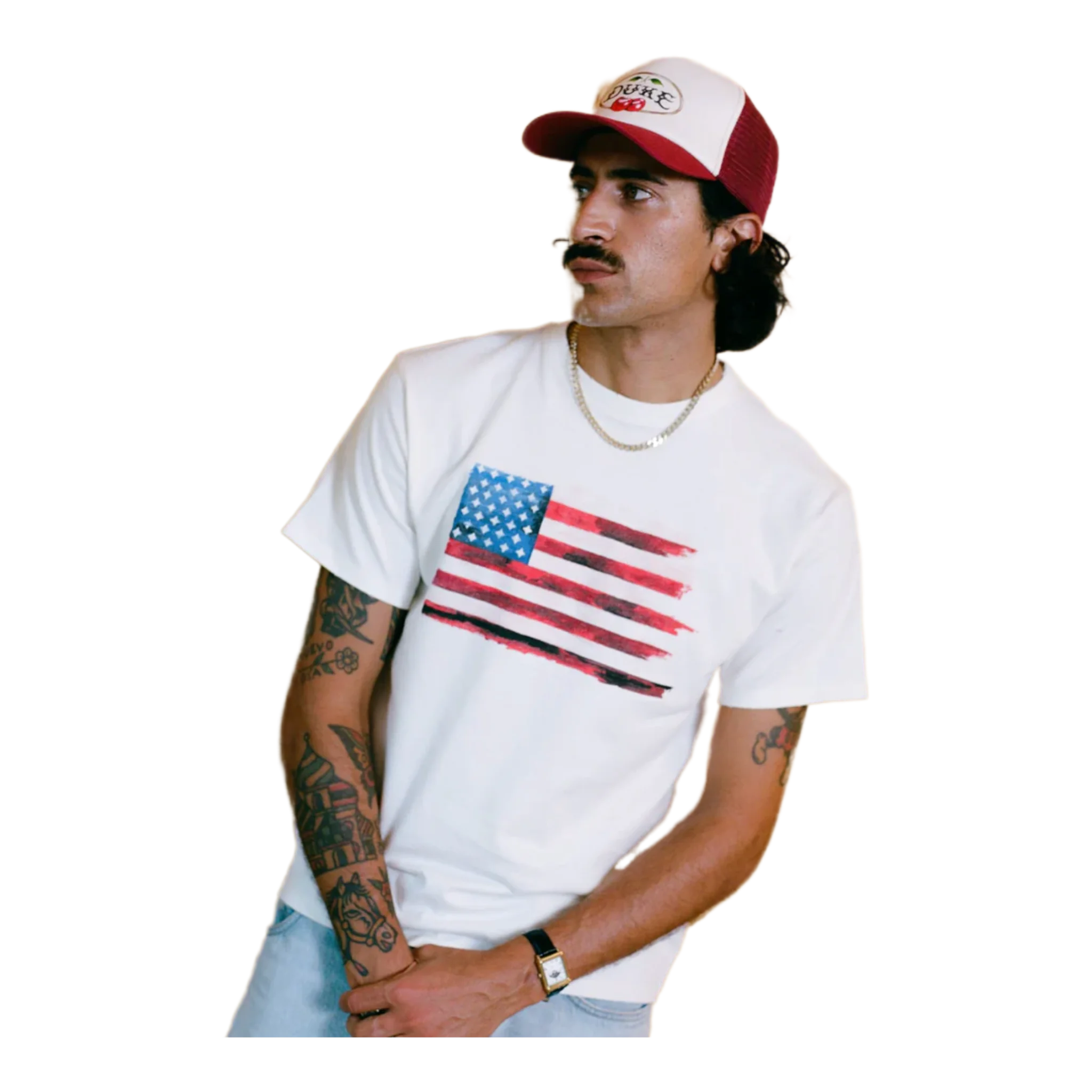 Duke American Flag Vintage White T-Shirt