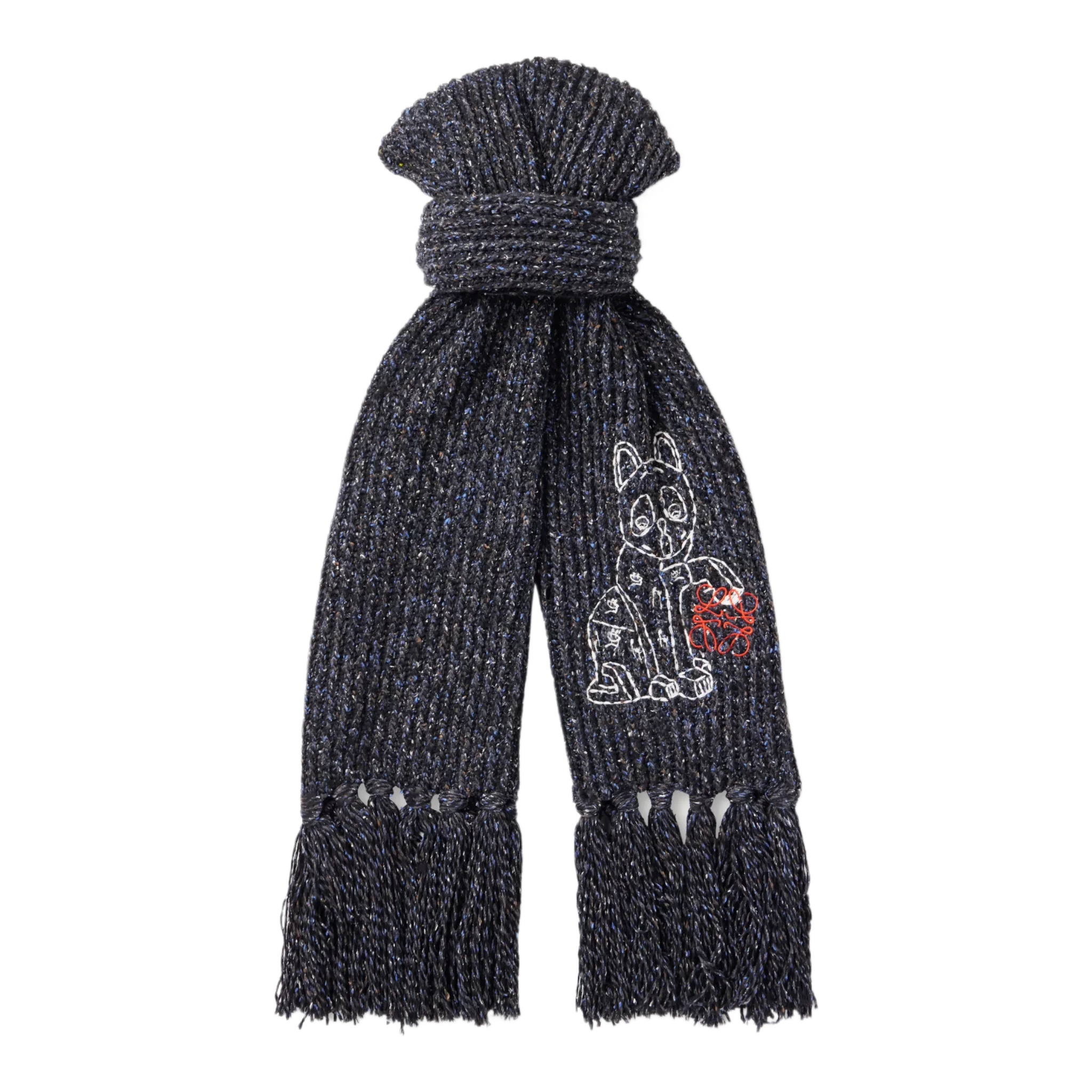 Fringed Embroidered Knitted Scarf