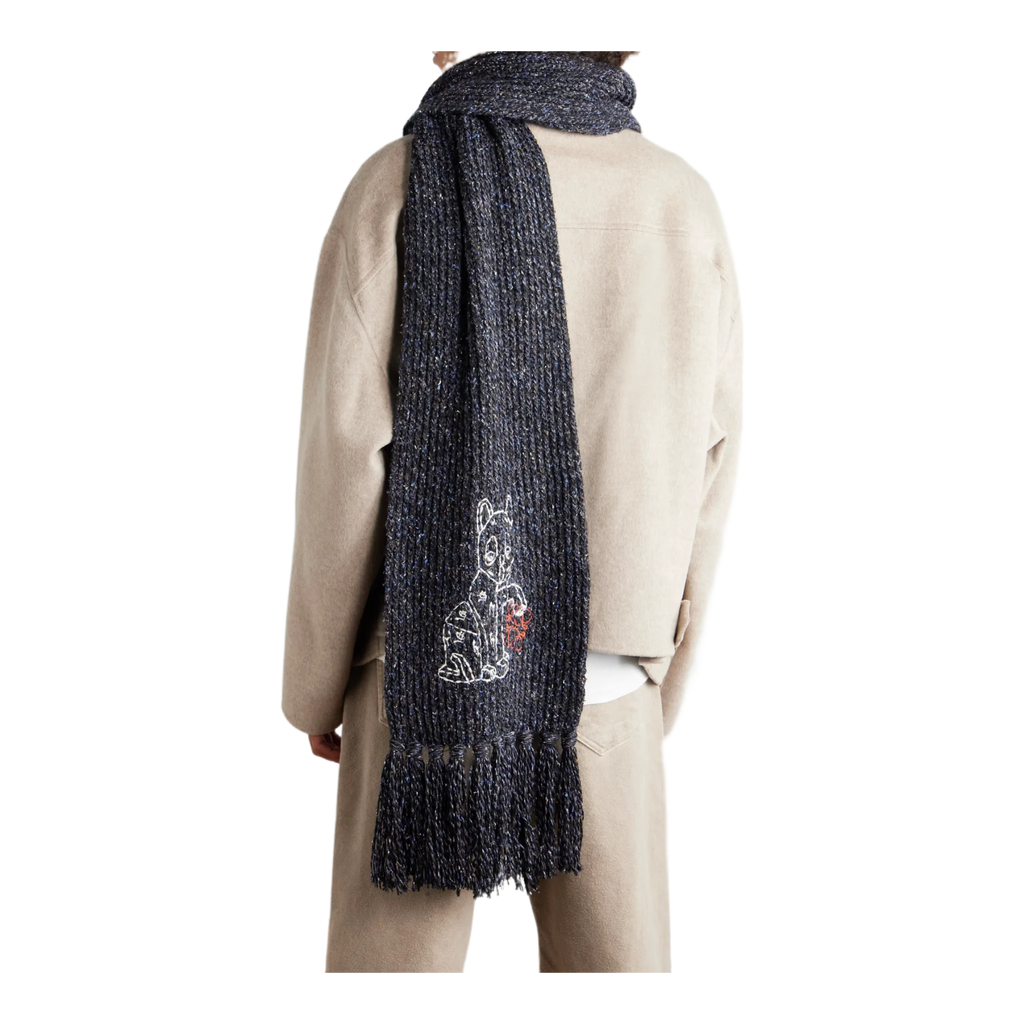 Fringed Embroidered Knitted Scarf