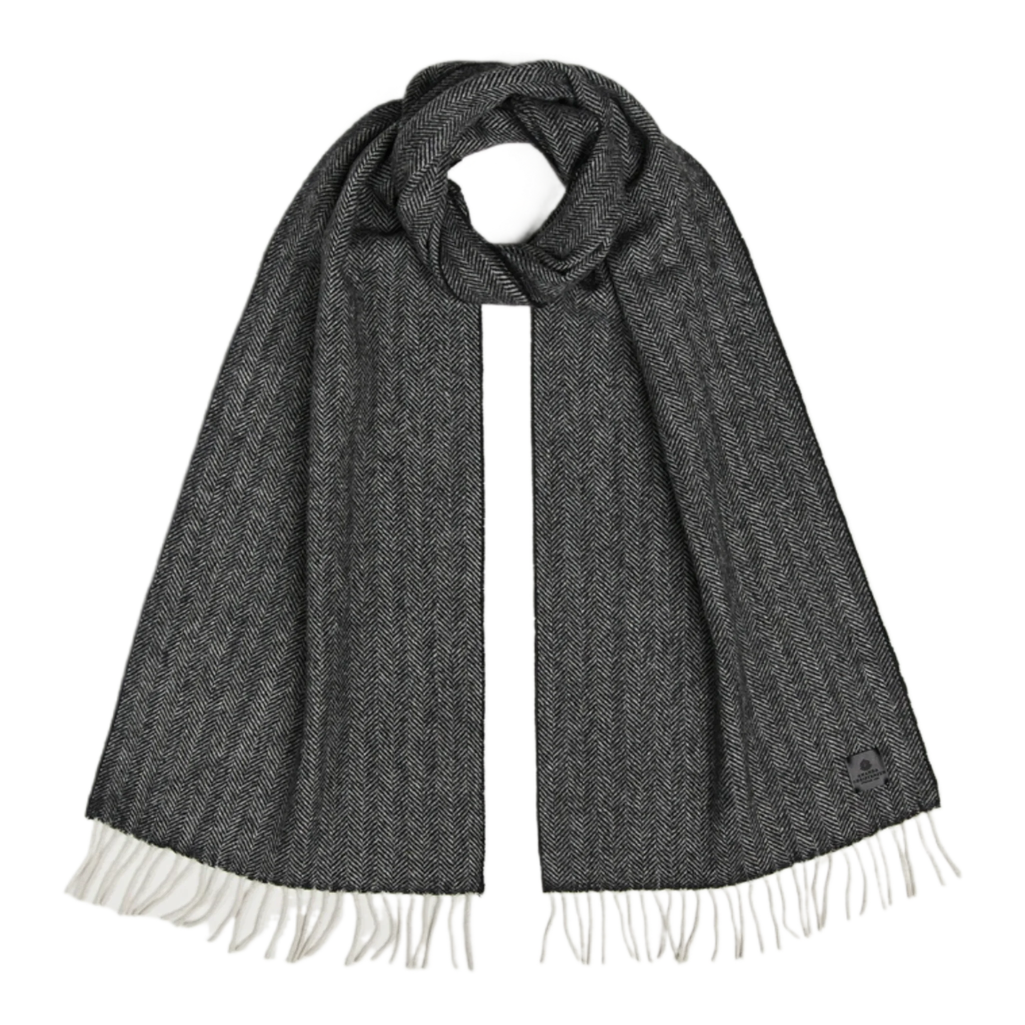 Wool Herringbone Scarf Black