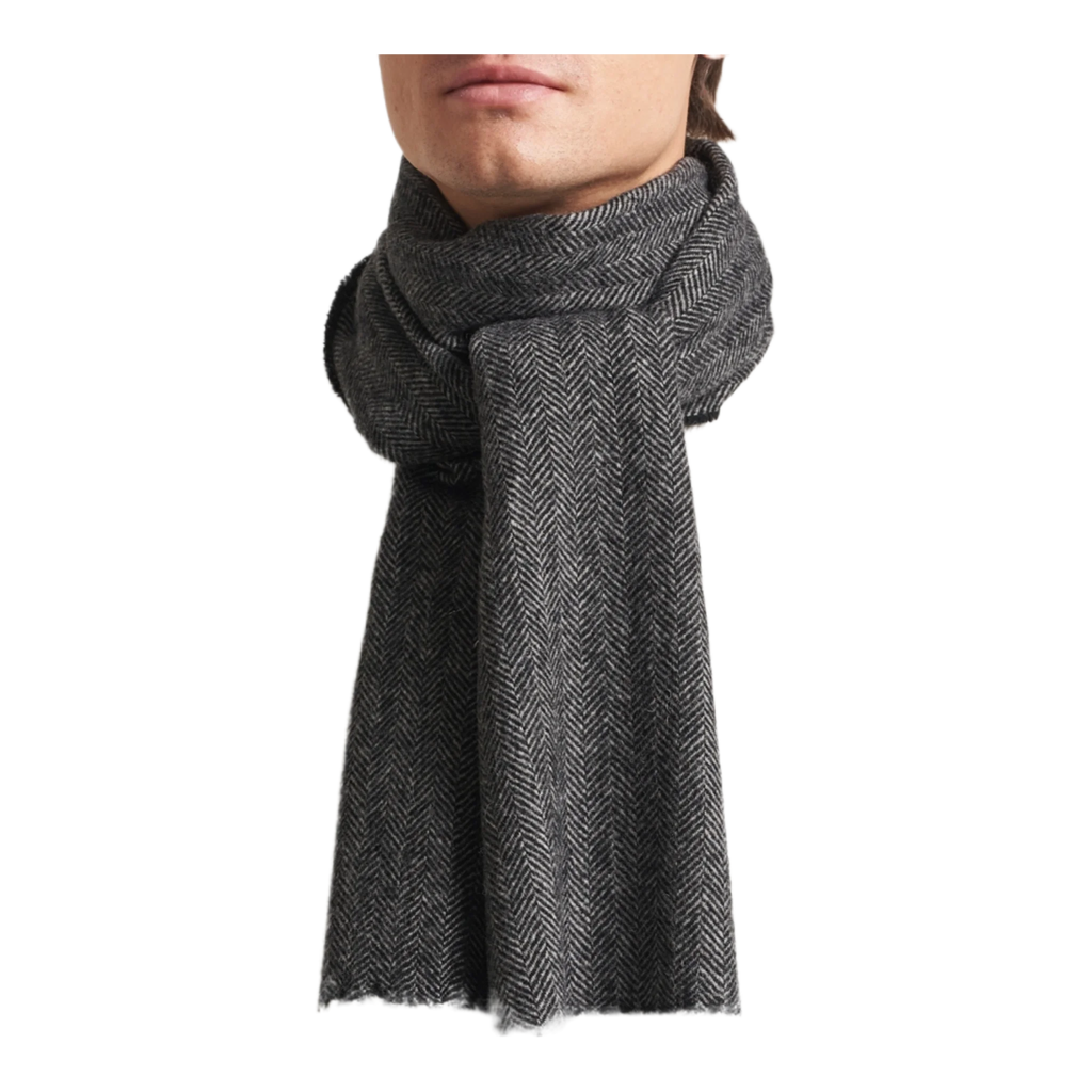 Wool Herringbone Scarf Black