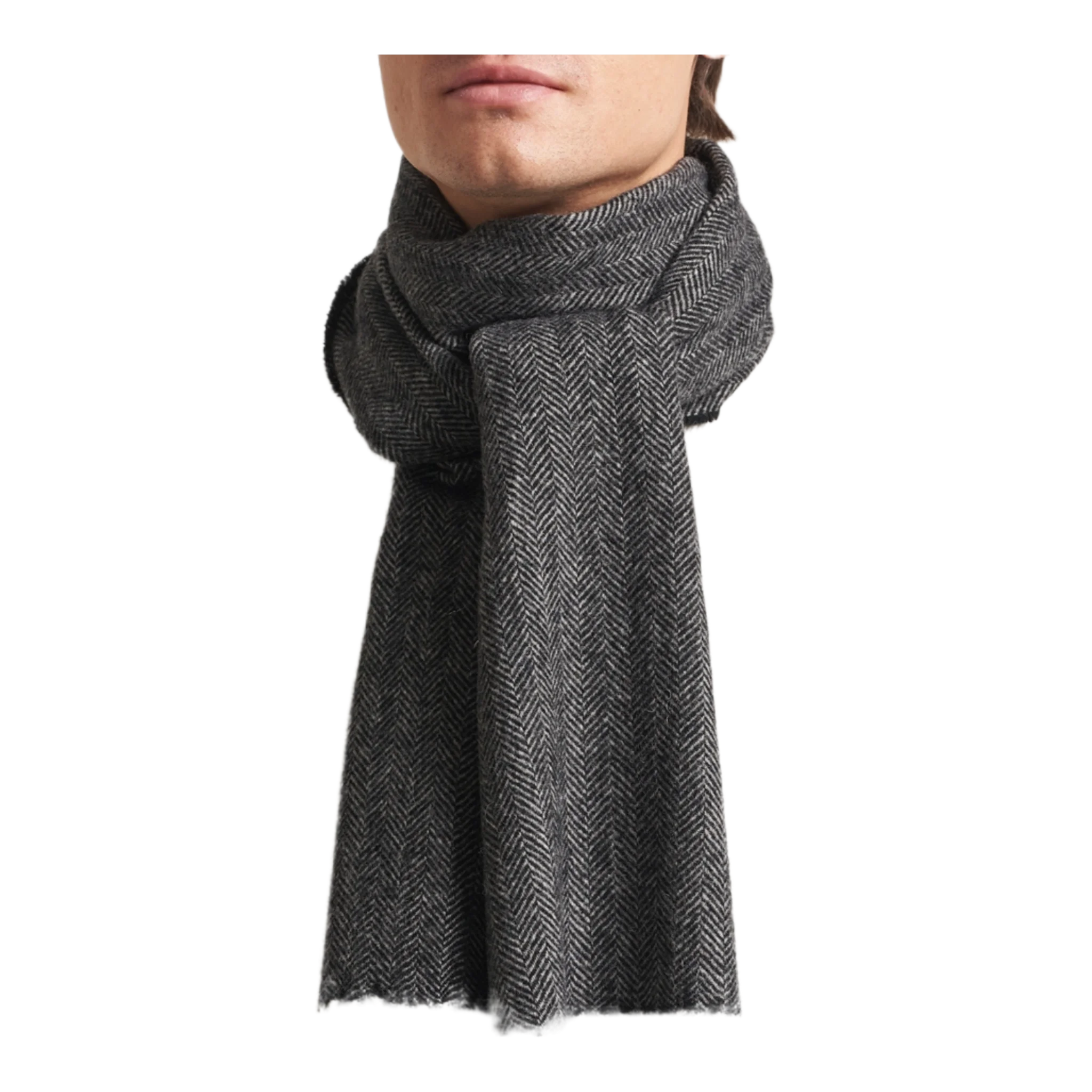 Wool Herringbone Scarf Black