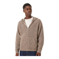 ribbed knitted zip through jumper with hood in brown