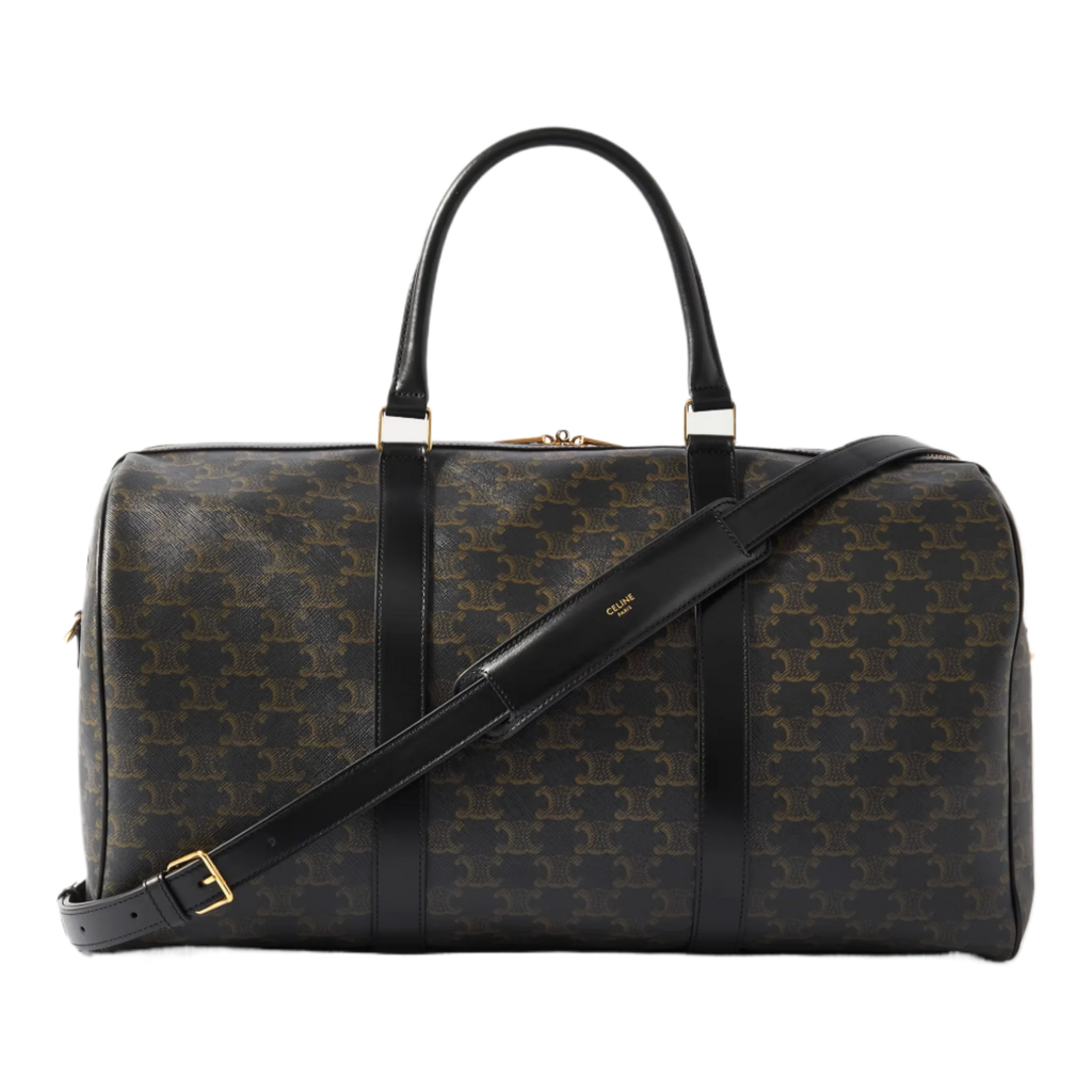 Triomphe Medium Leather-Trimmed Logo-Jacquard Canvas Weekend Bag