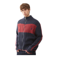 Zip through knitted sports top in blue and red