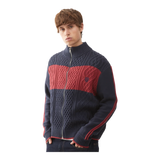 Zip through knitted sports top in blue and red