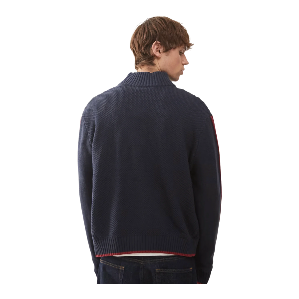 Zip through knitted sports top in blue and red