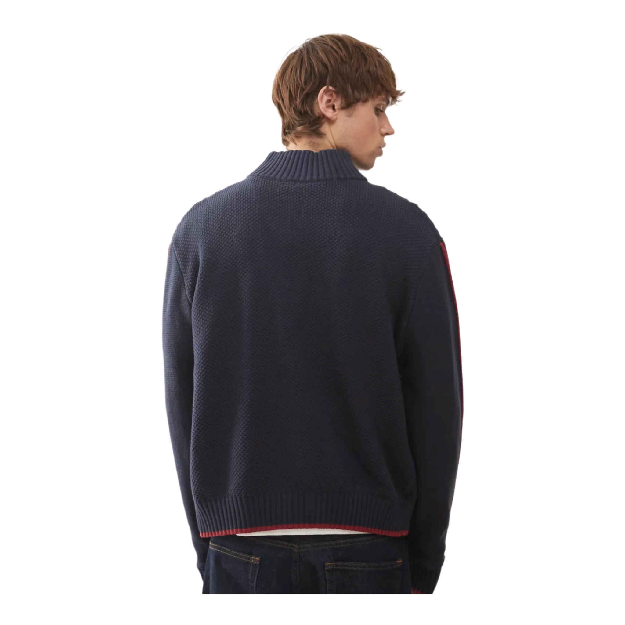 Zip through knitted sports top in blue and red