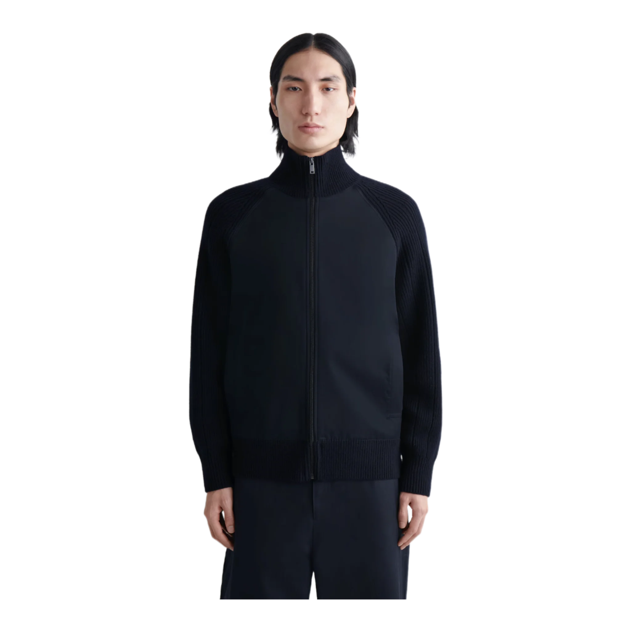 COTTON-PANELLED MERINO TRACK JACKET