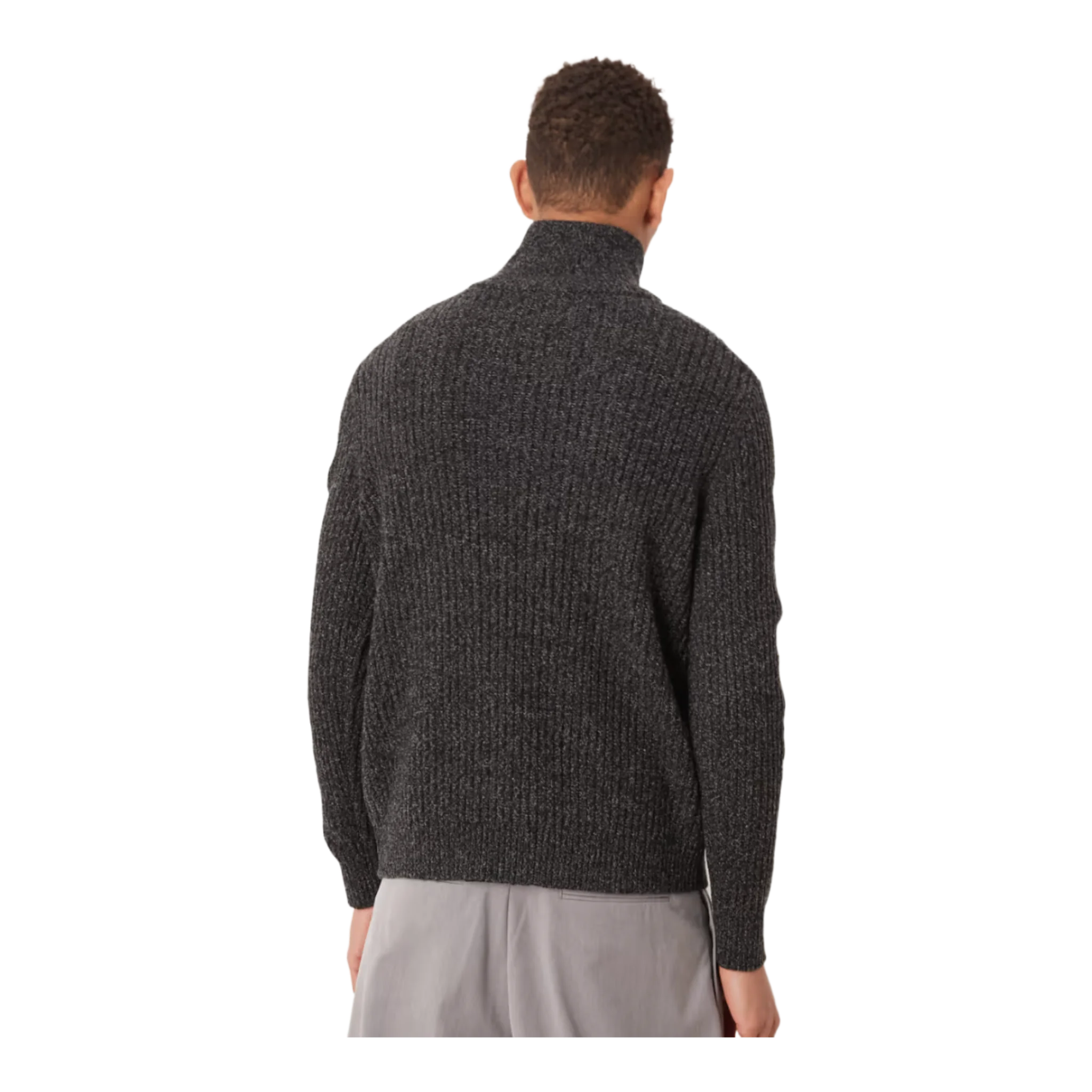 wool mix salt and pepper quarter zip polo top in dark grey