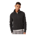 wool mix salt and pepper quarter zip polo top in dark grey