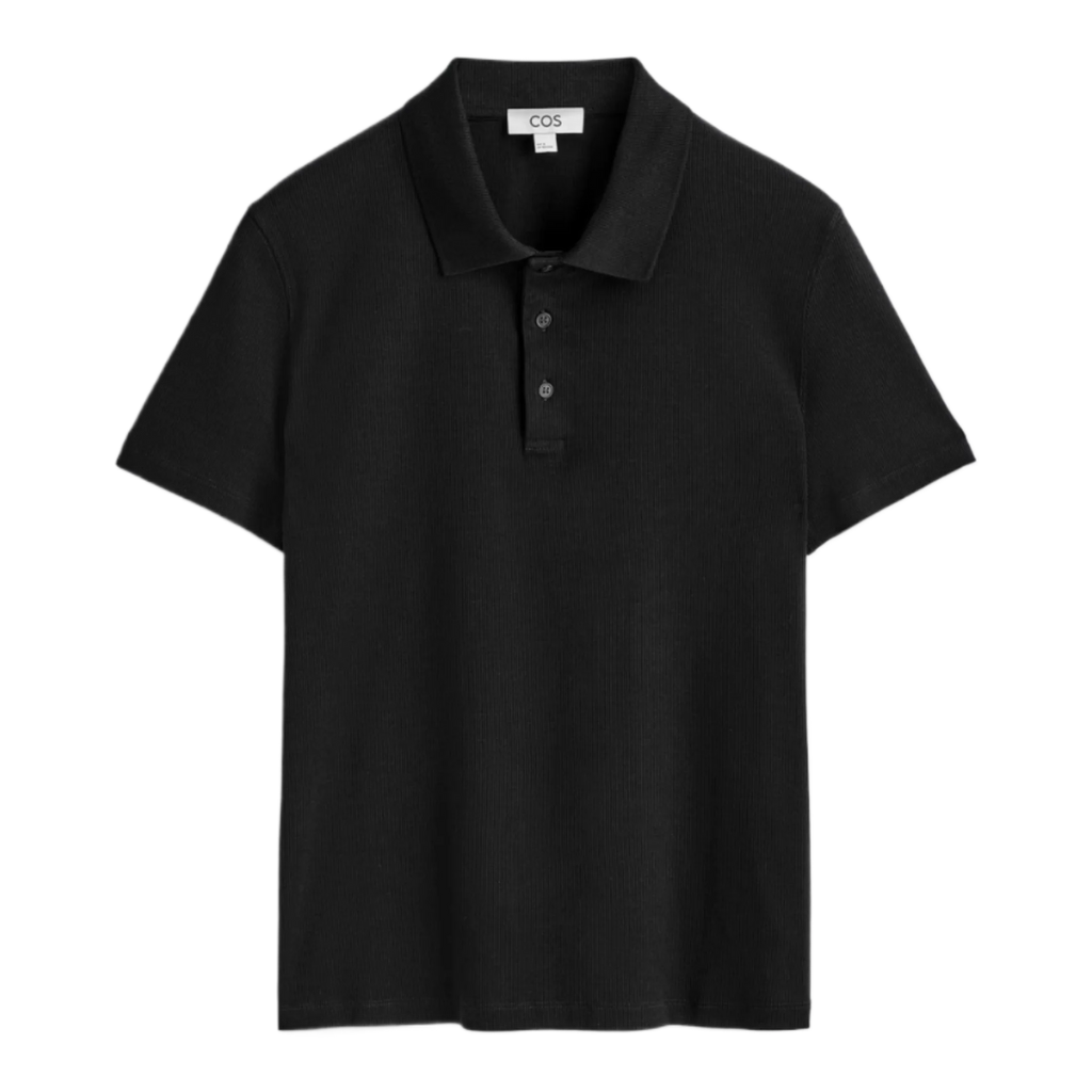 SLIM RIBBED COTTON POLO SHIRT BLACK