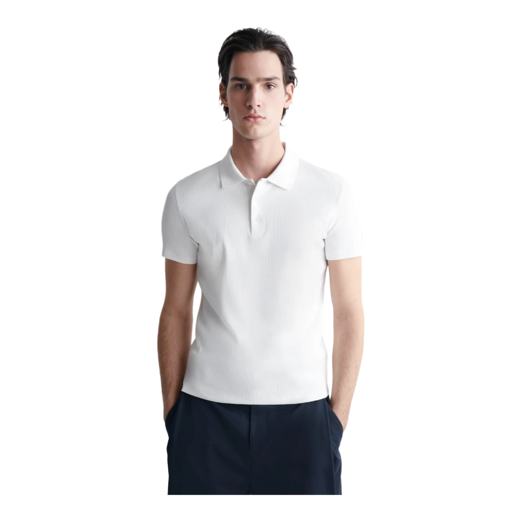 SLIM RIBBED COTTON POLO SHIRT WHITE