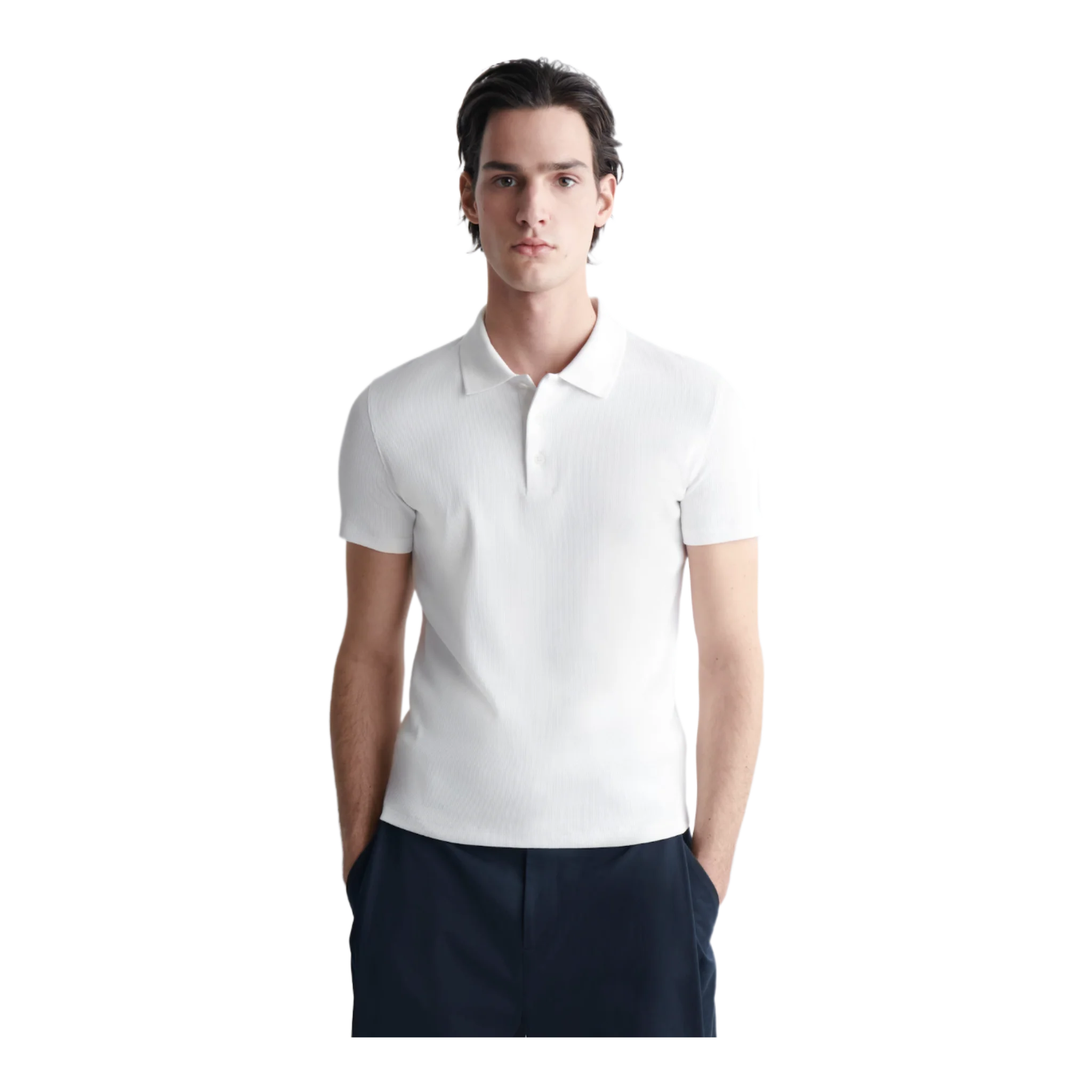 SLIM RIBBED COTTON POLO SHIRT WHITE