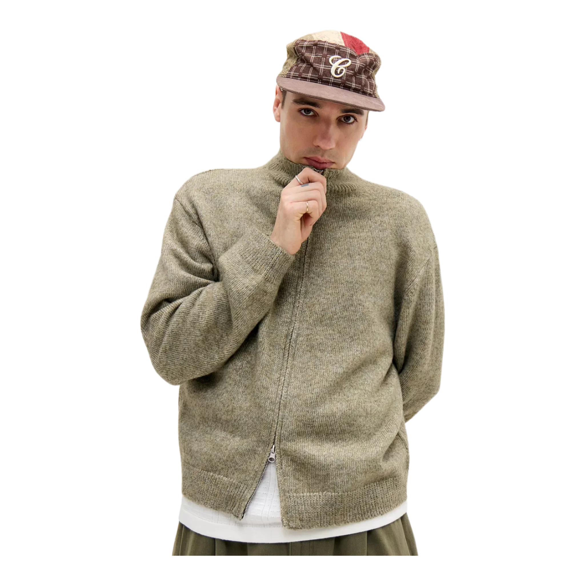 Khaki Knit Track Top