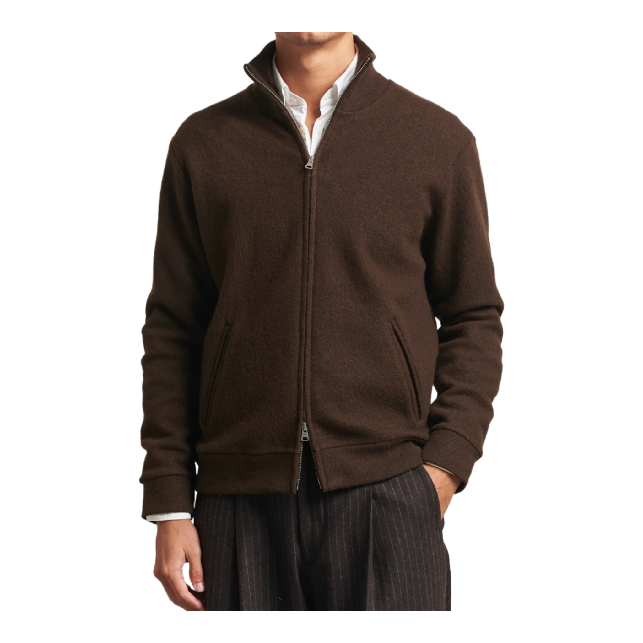 Boiled Wool Full Zip Demitasse Brown