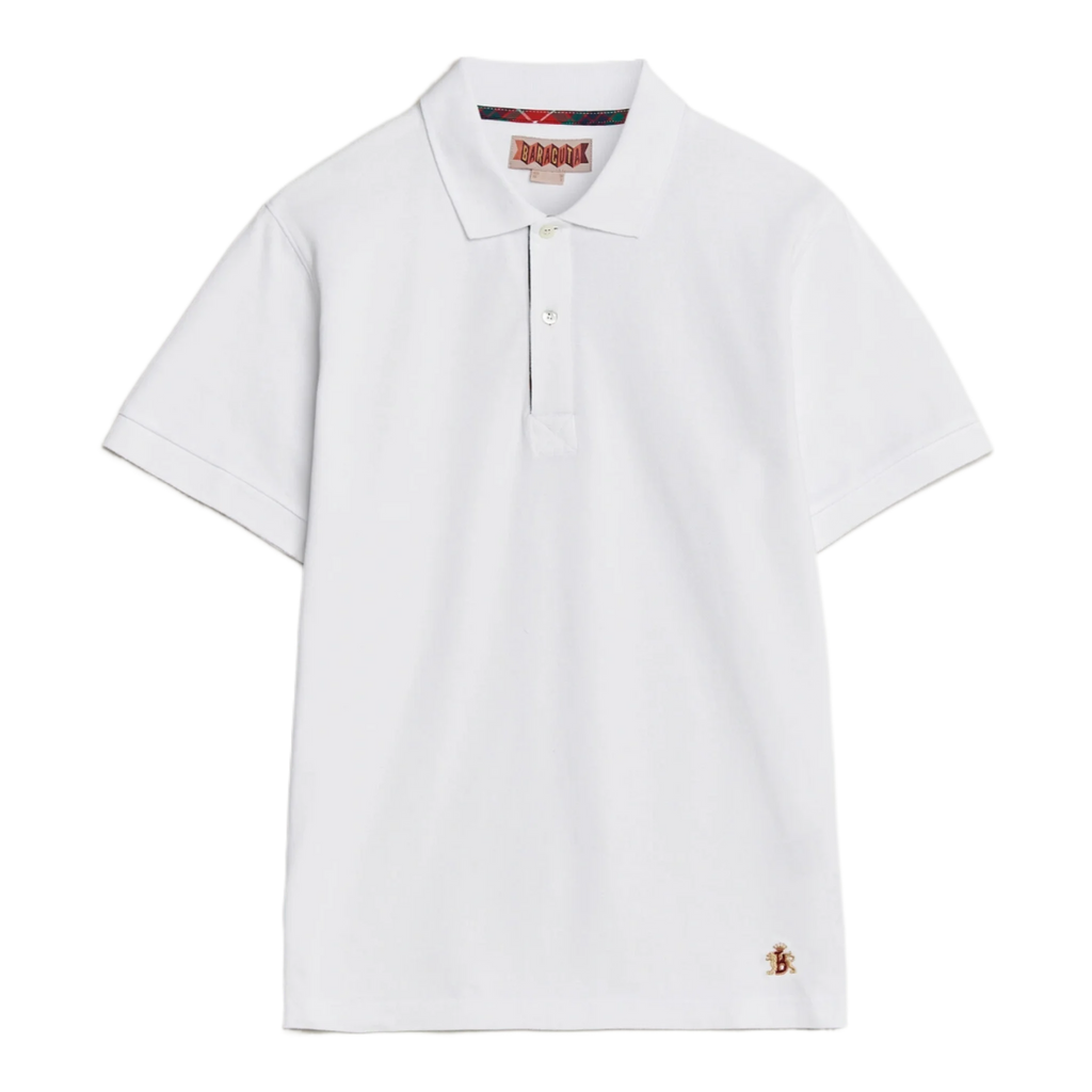 Tartan Placket Piquet Polo Bone White
