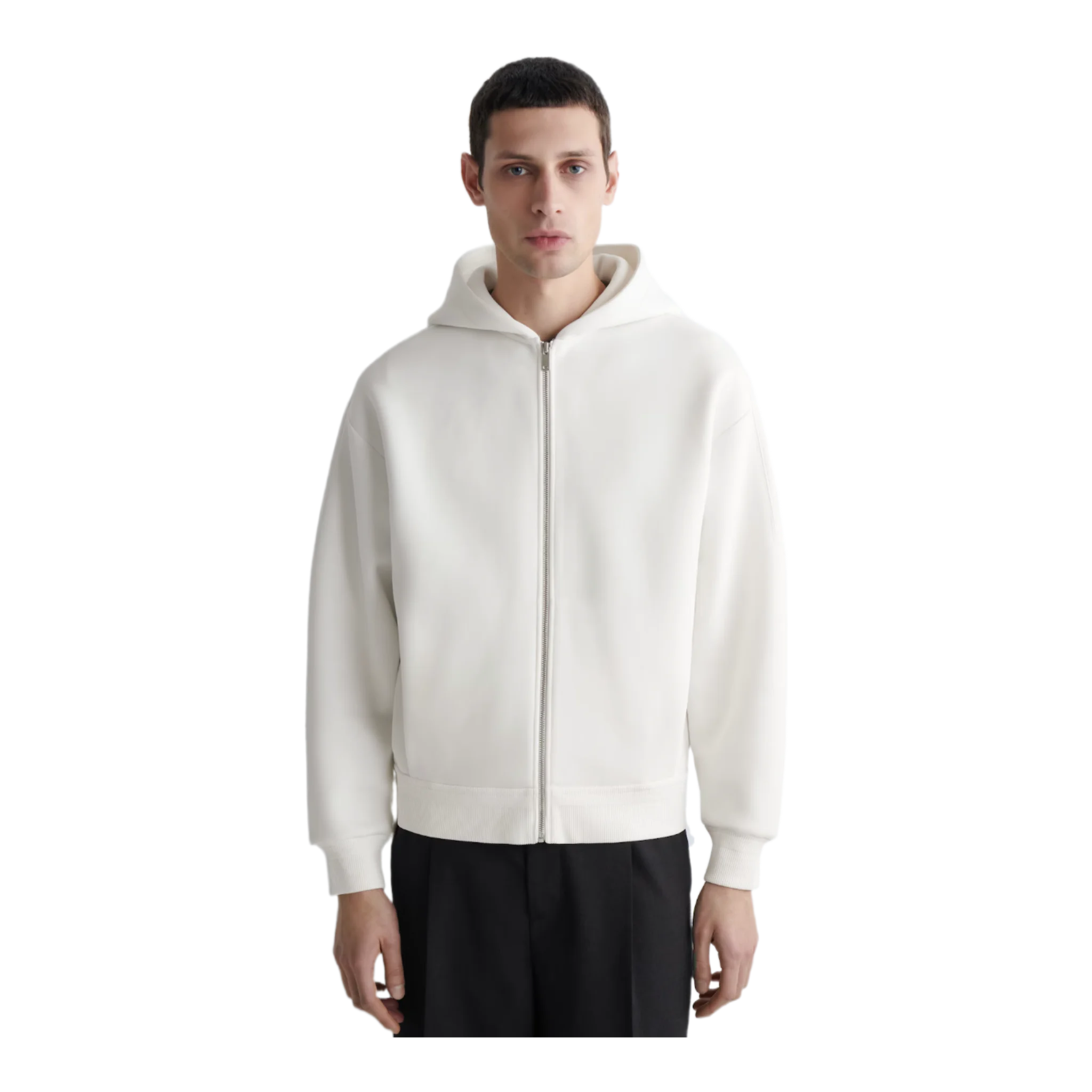 COTTON-PIQUÉ ZIP-UP HOODIE