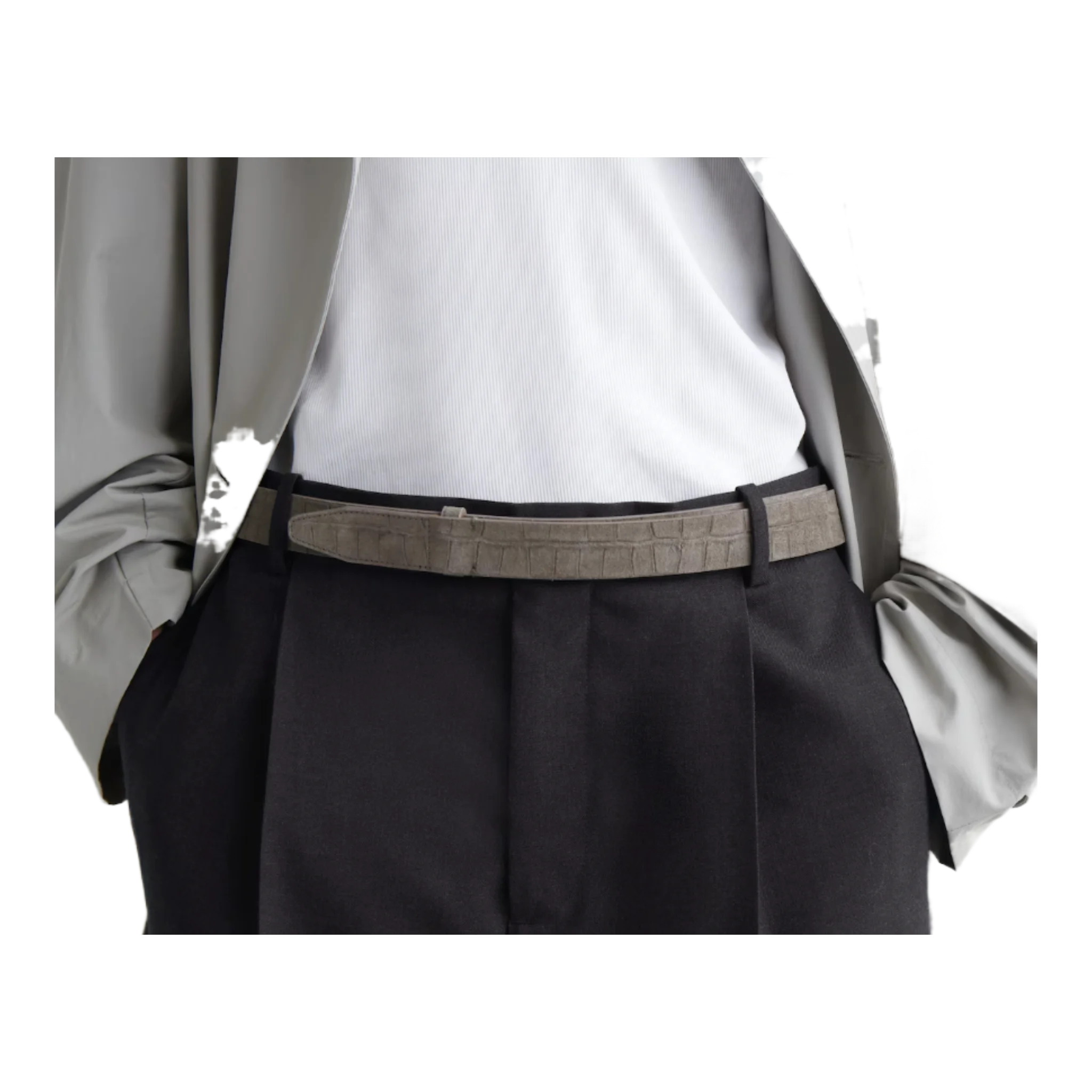 CROC-EMBOSSED SUEDE BUCKLELESS BELT