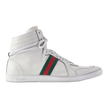 Distressed Webbing-Trimmed Leather High-Top Sneakers