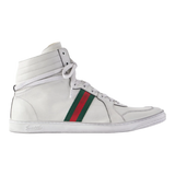 Distressed Webbing-Trimmed Leather High-Top Sneakers