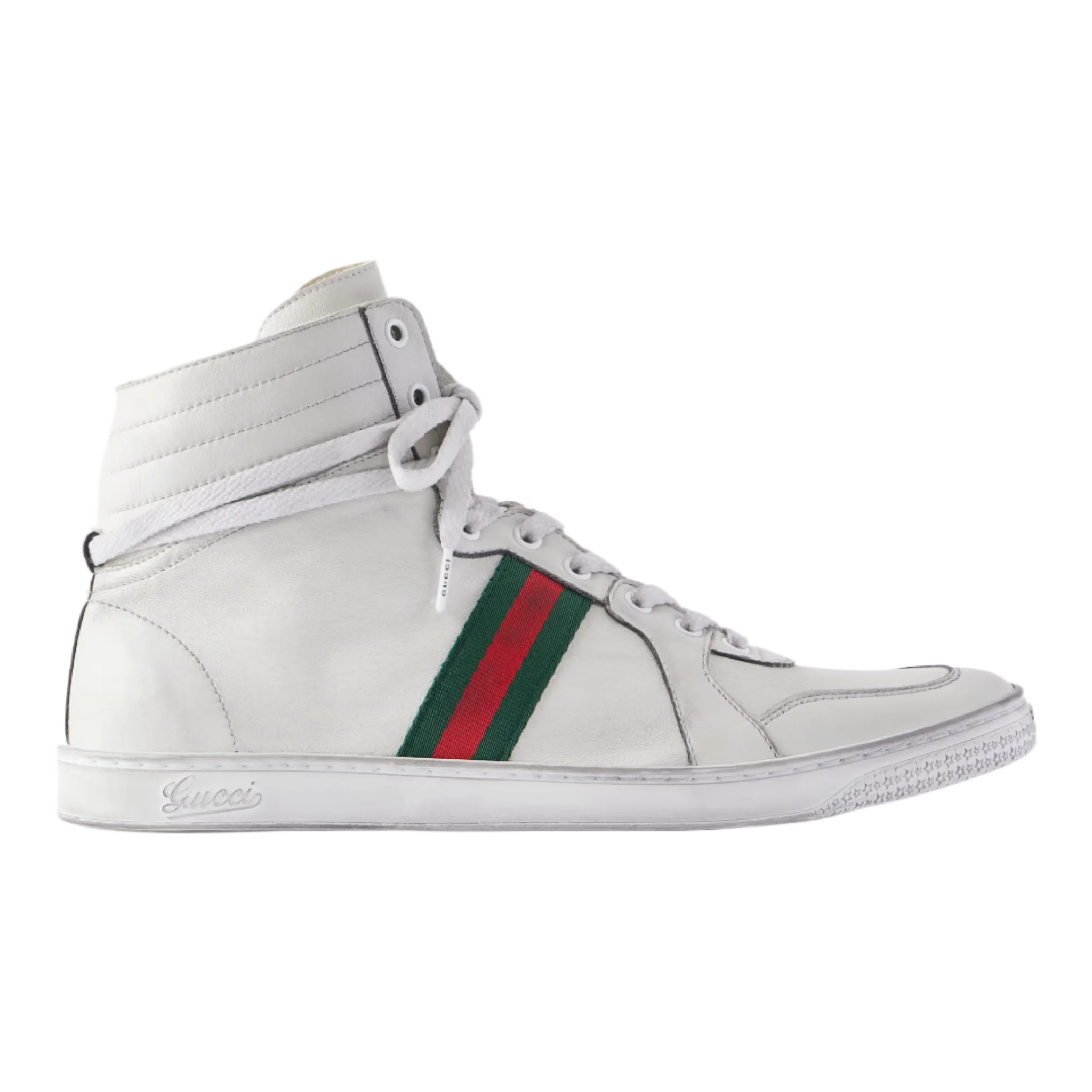 Distressed Webbing-Trimmed Leather High-Top Sneakers