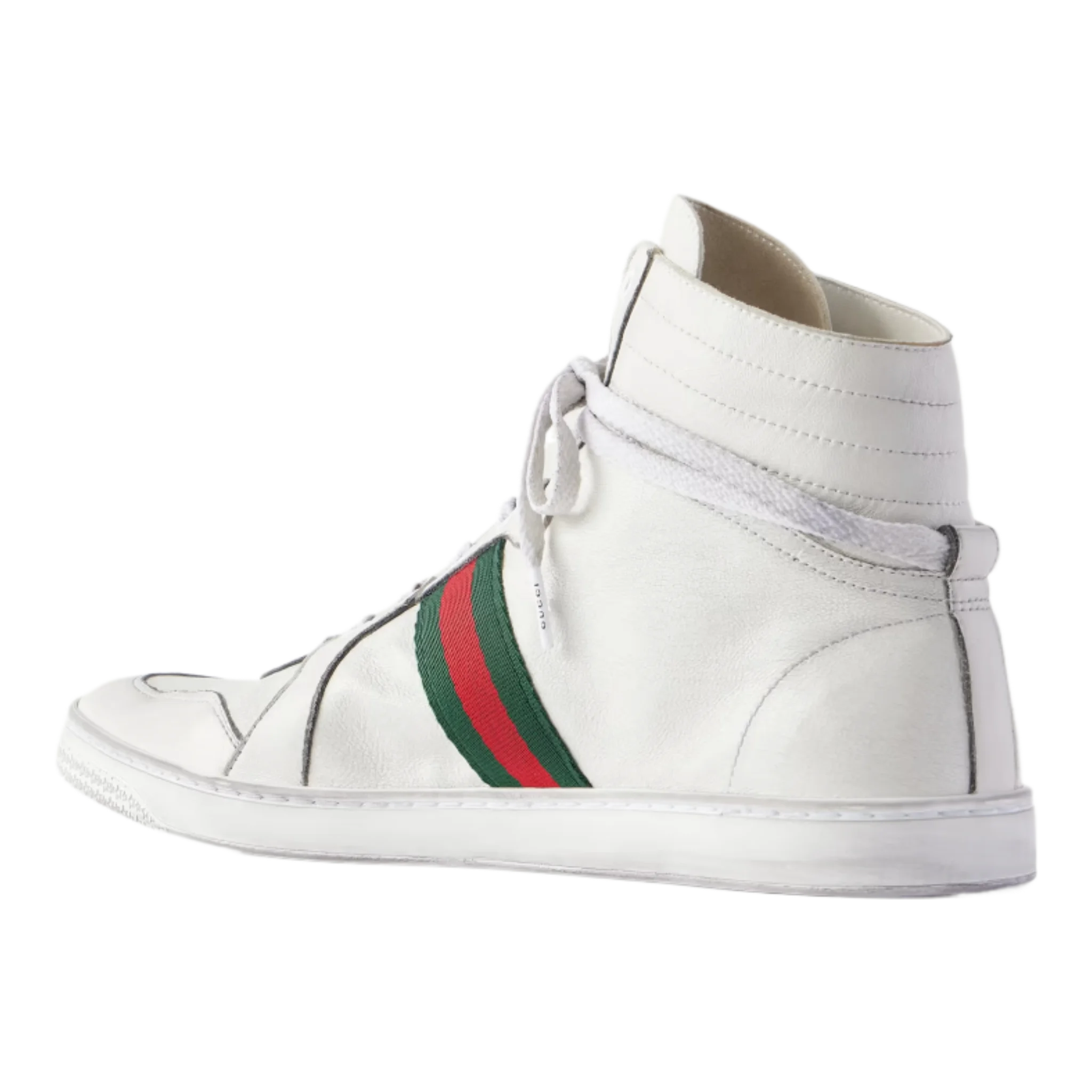 Distressed Webbing-Trimmed Leather High-Top Sneakers