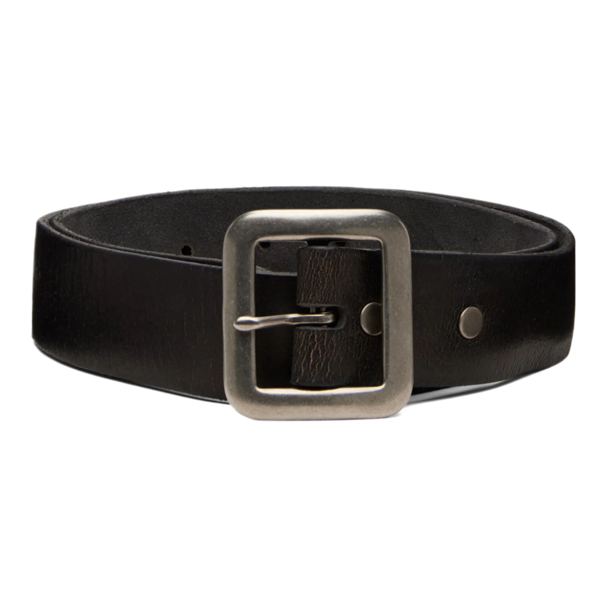 Black Hand-Burnished Leather Belt