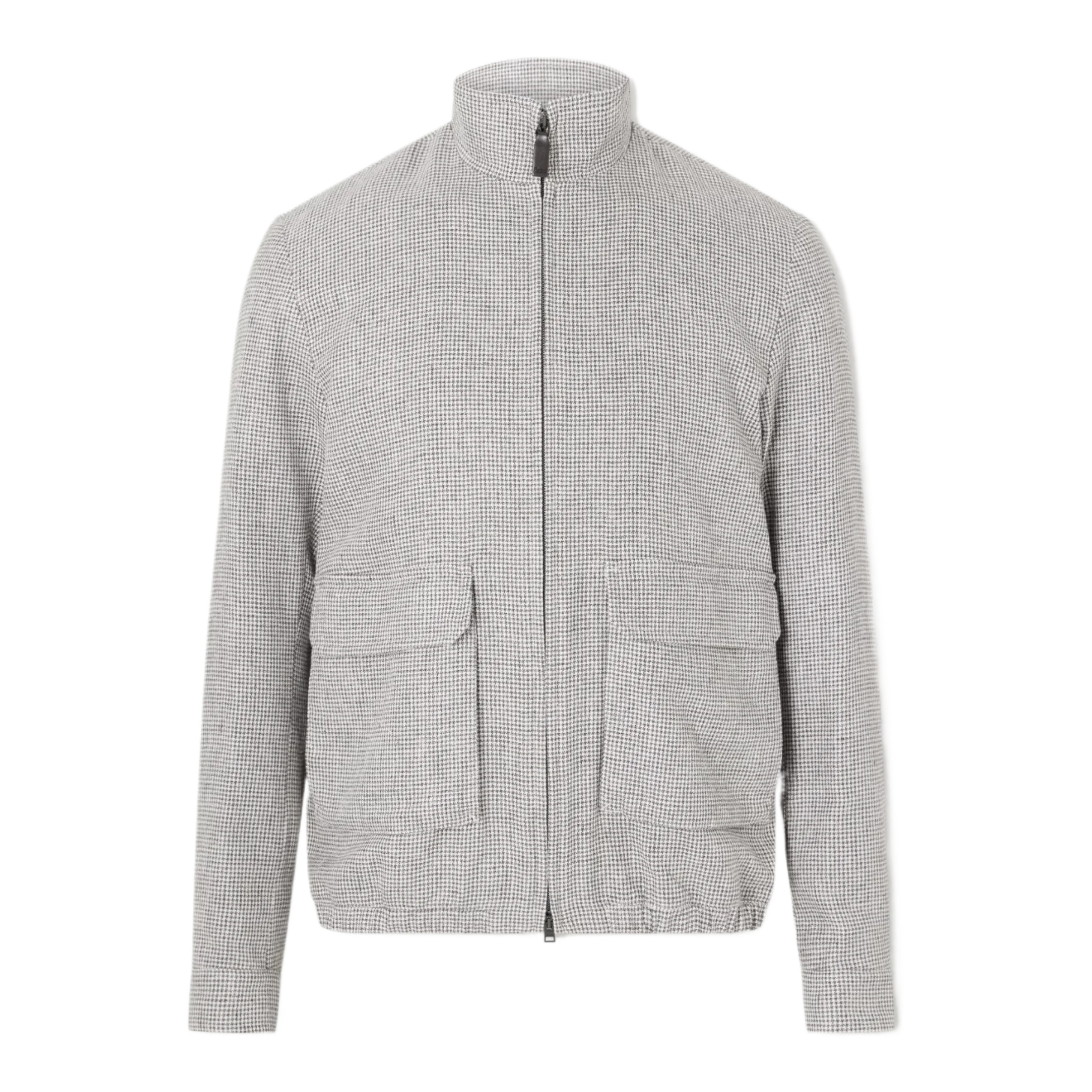 Houndstooth Linen-Blend Bomber Jacket