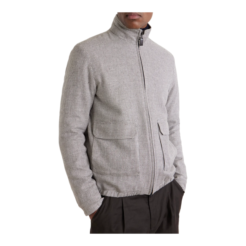 Houndstooth Linen-Blend Bomber Jacket