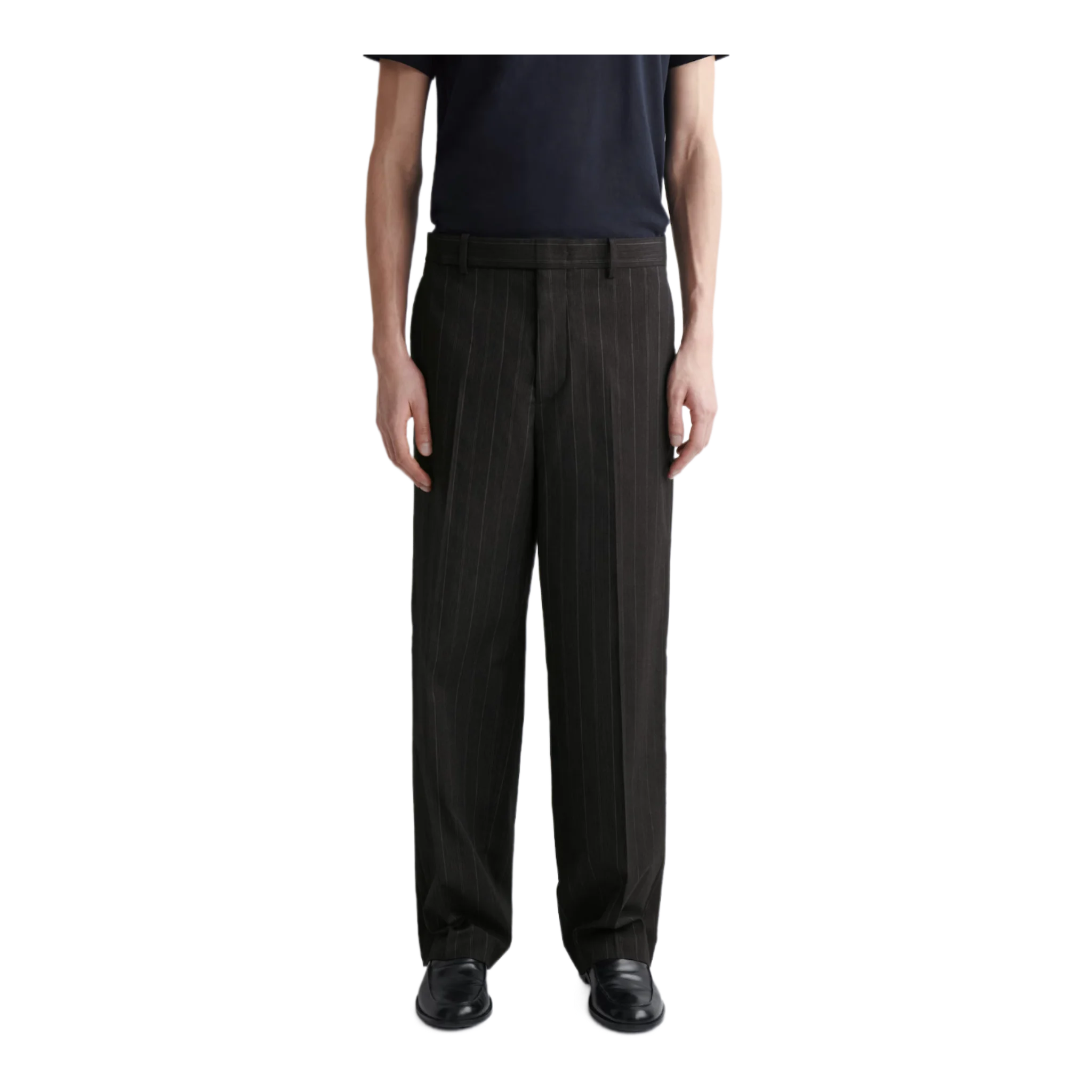 Pinstriped Relaxed-Fit Wide-Leg Trousers