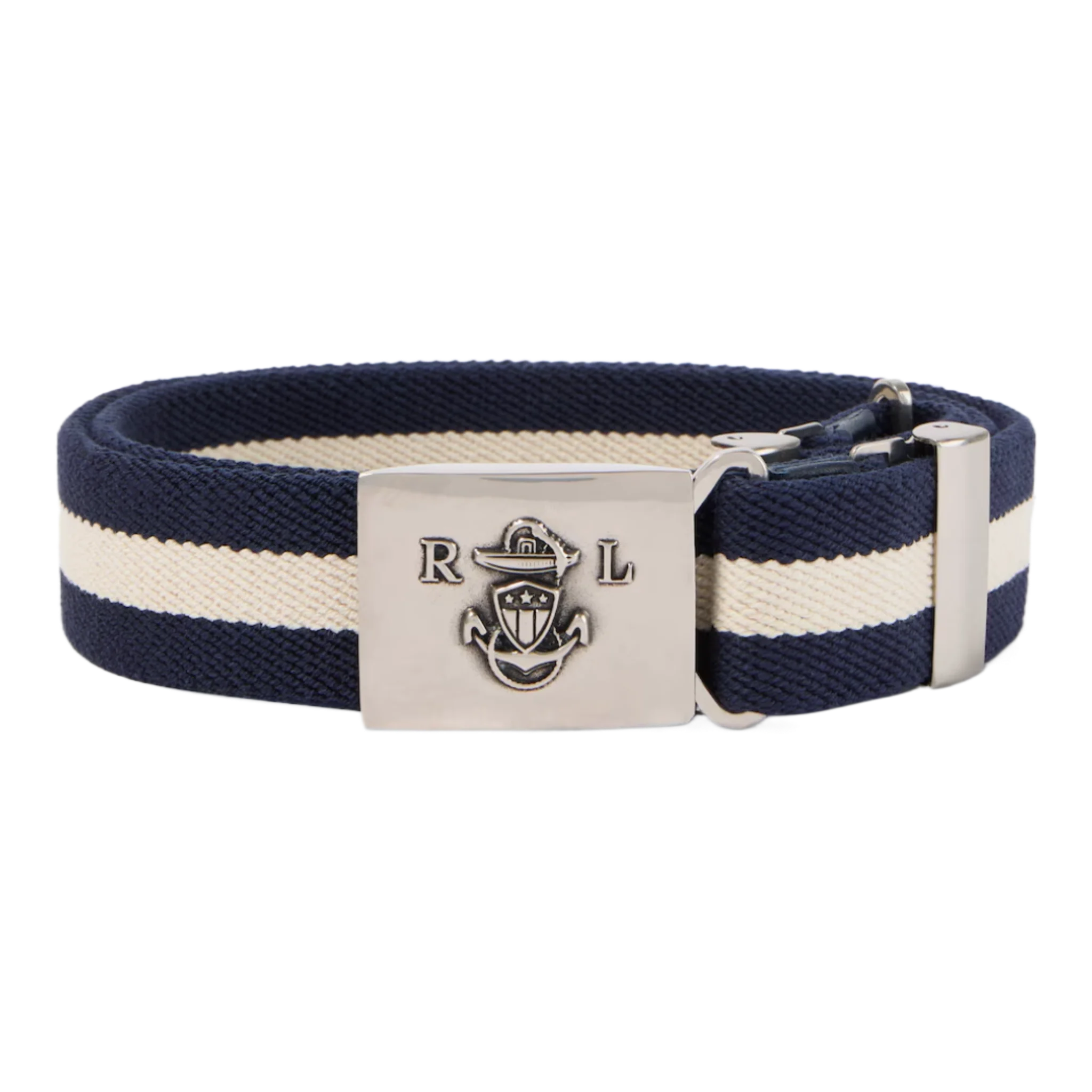Striped leather-trimmed belt