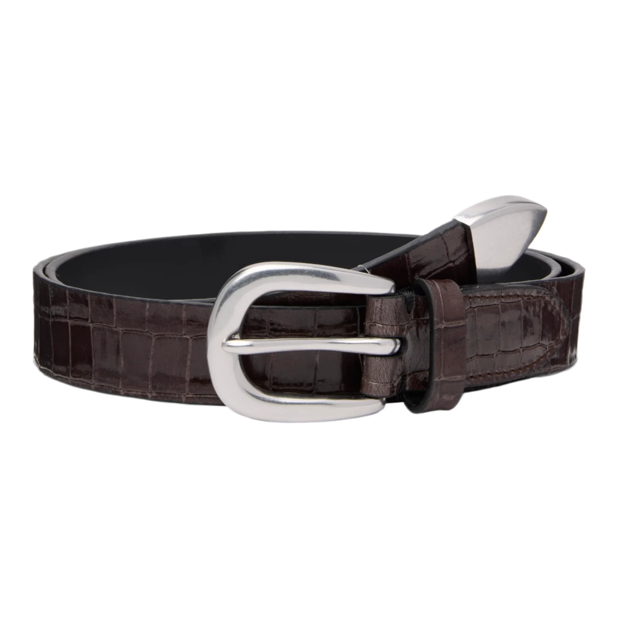 Brown Croc-Embossed Leather Belt