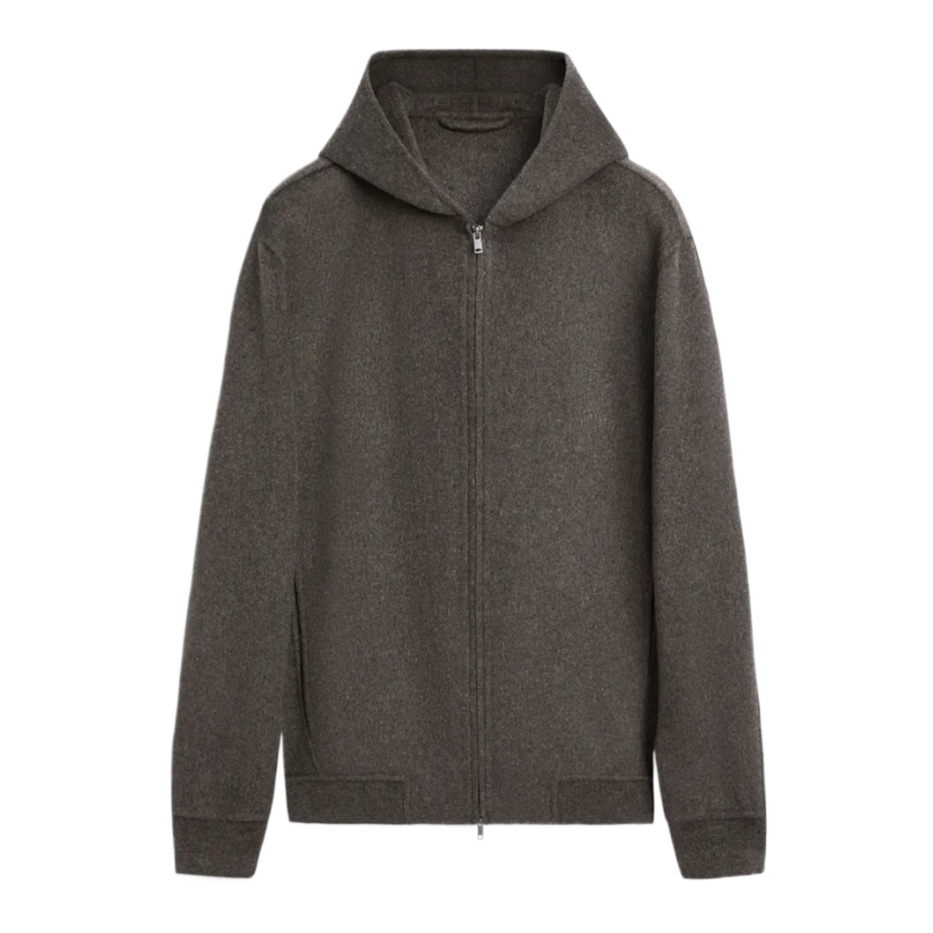 Wool blend double fabric hooded jacket