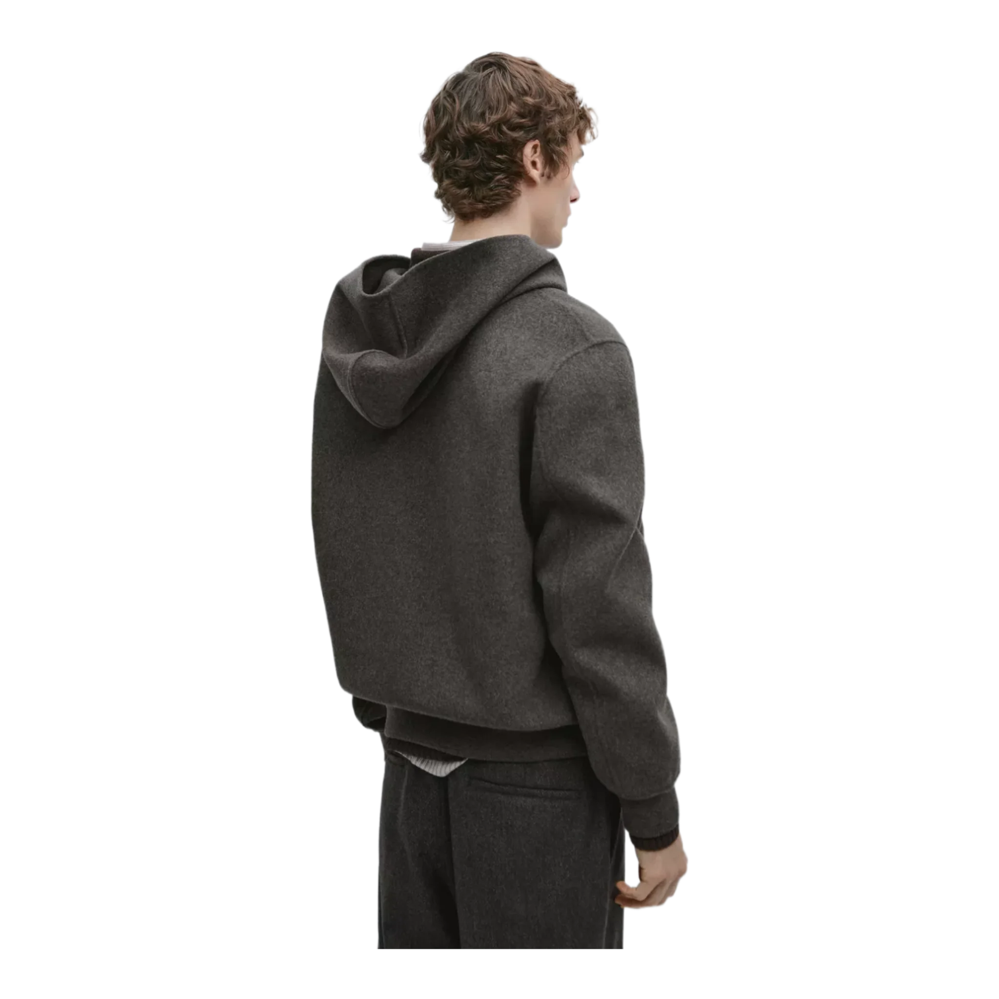 Wool blend double fabric hooded jacket