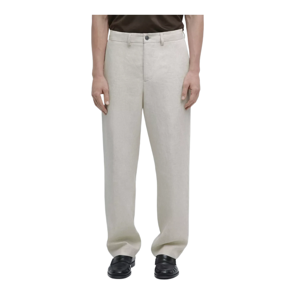 Lightweight linen trousers with herringbone detail