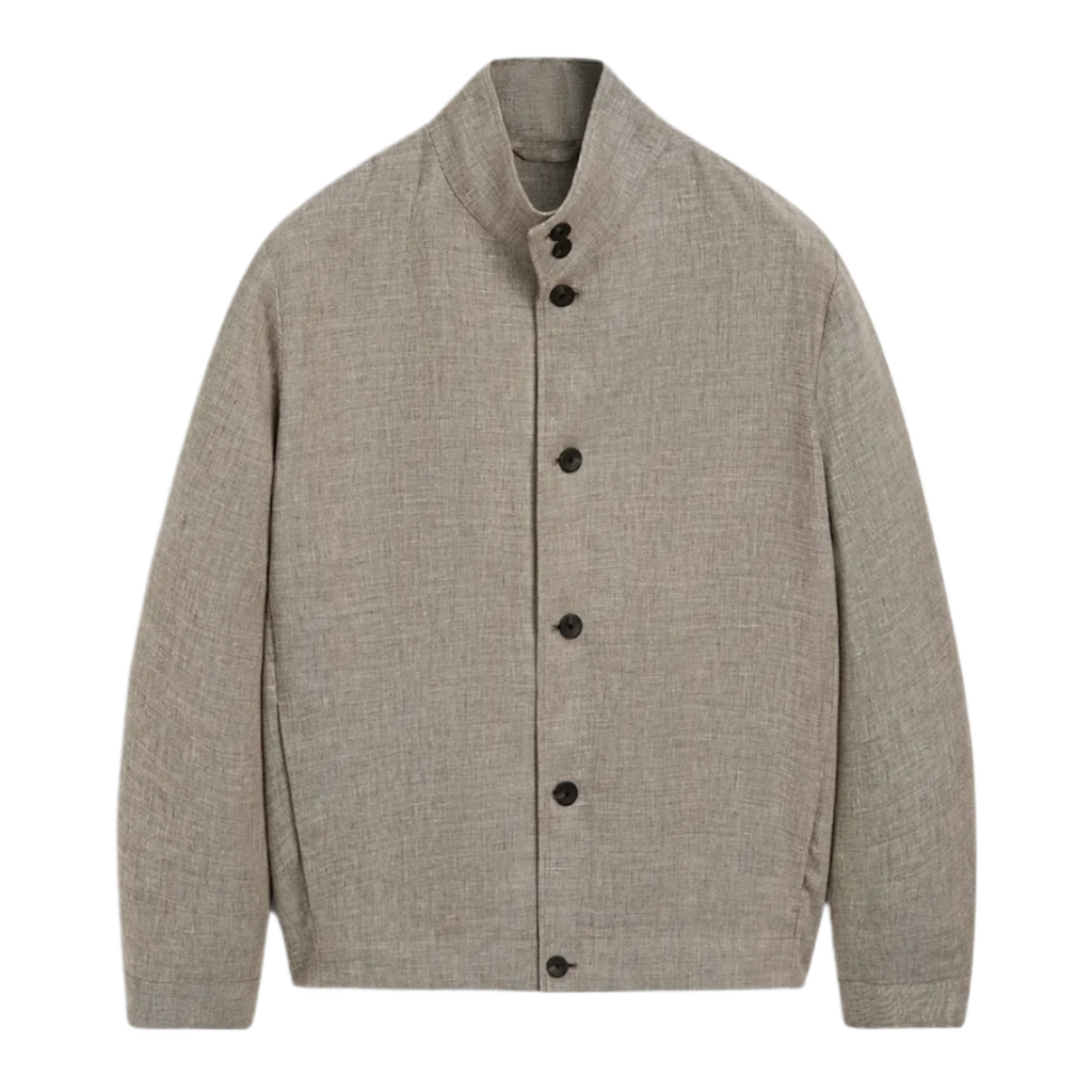 Linen Blend Bomber Jacket with Collar Detail