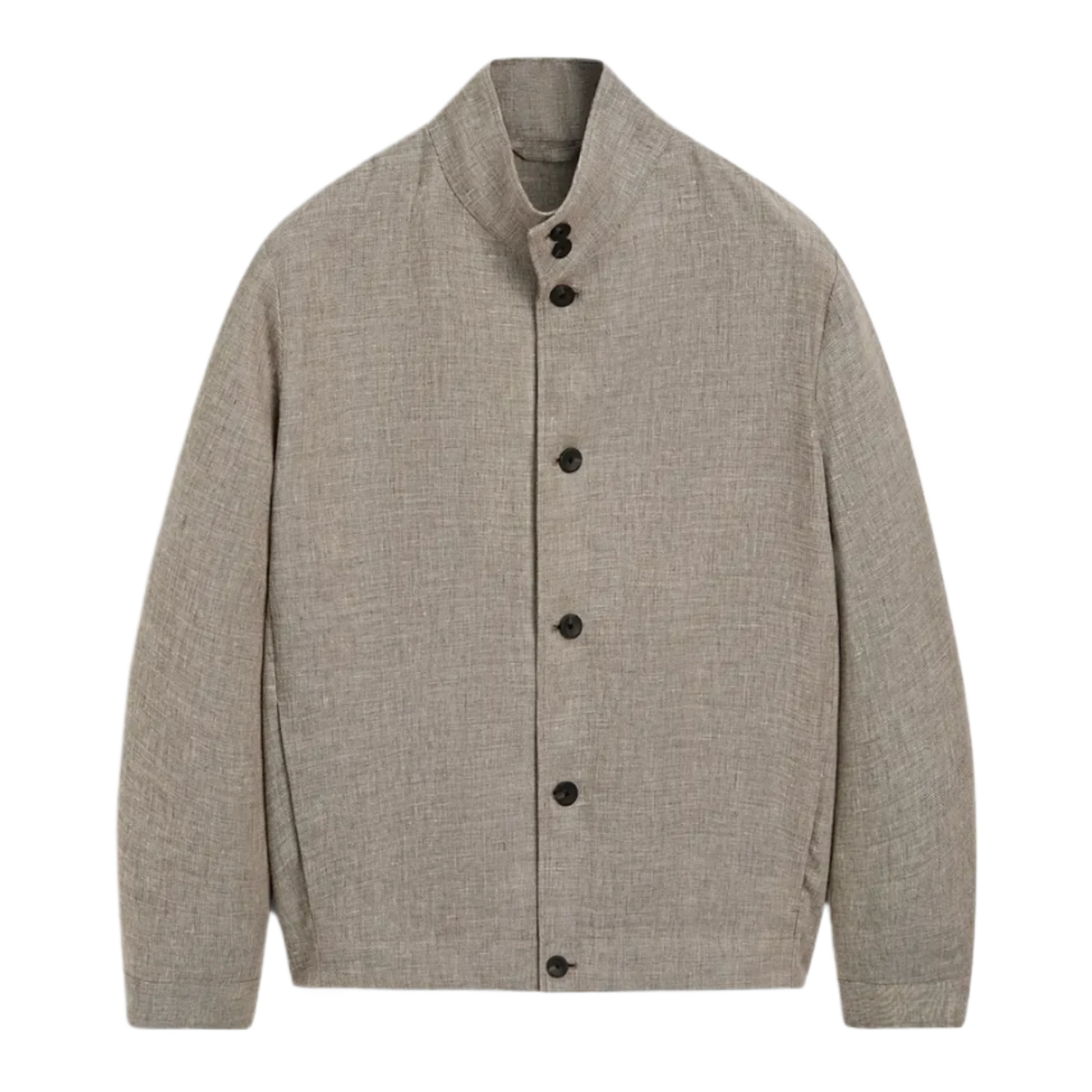 Linen Blend Bomber Jacket with Collar Detail