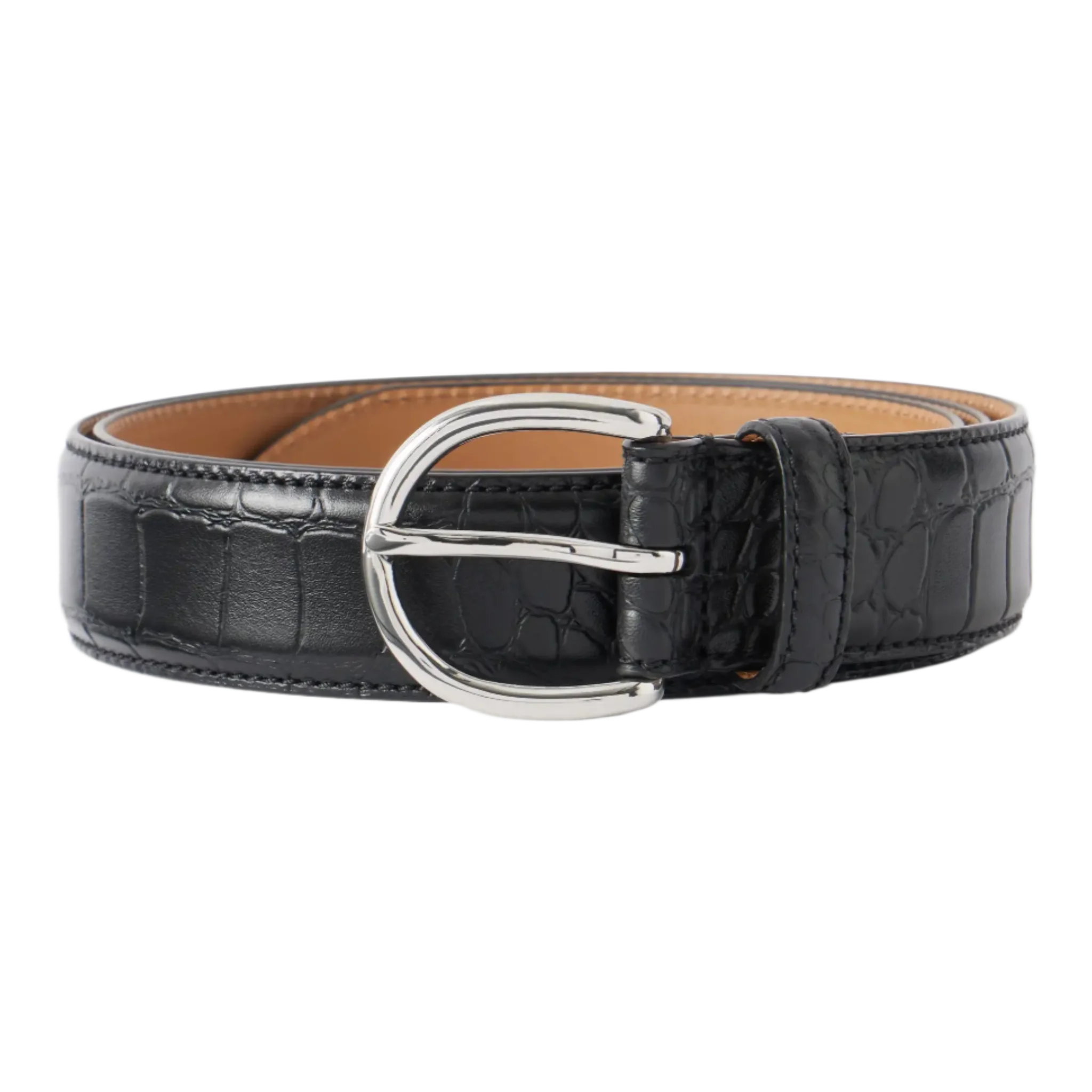 3cm Croc-Embossed Leather Belt