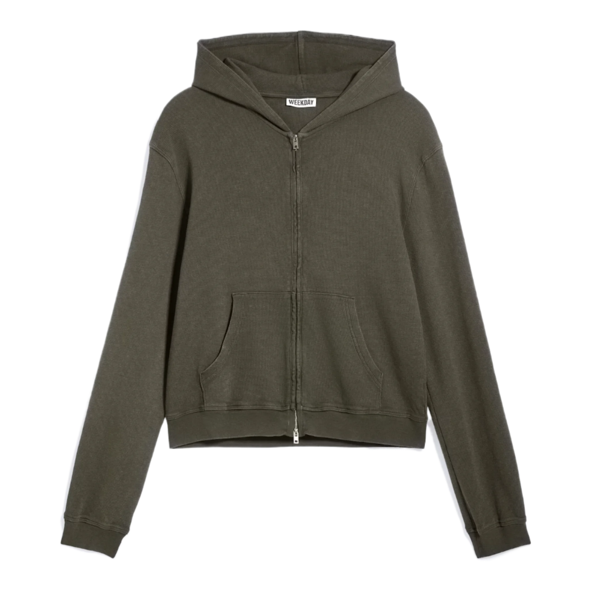 Shrunken Zip Hoodie Dark Khaki Green