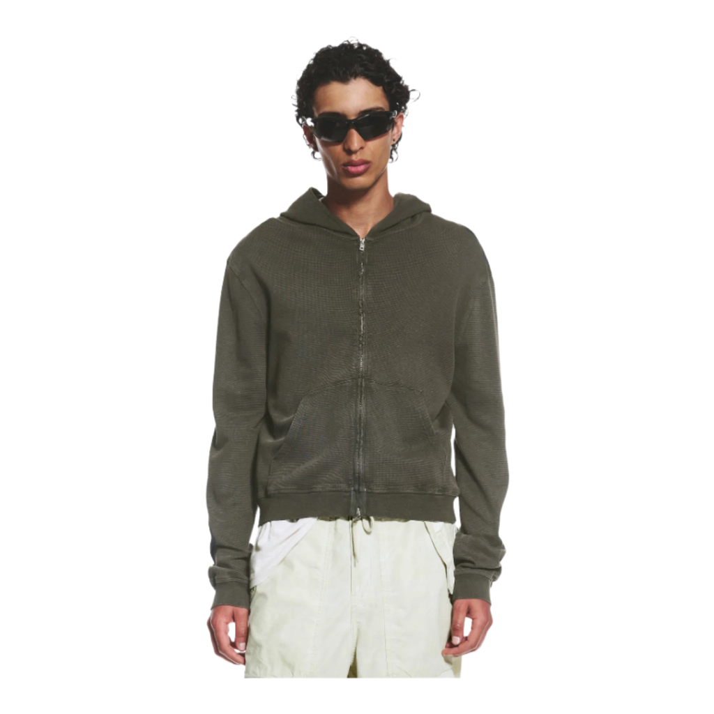Shrunken Zip Hoodie Dark Khaki Green