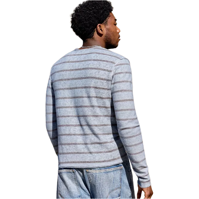 Grey Stripe Long Sleeve Slub T-Shirt
