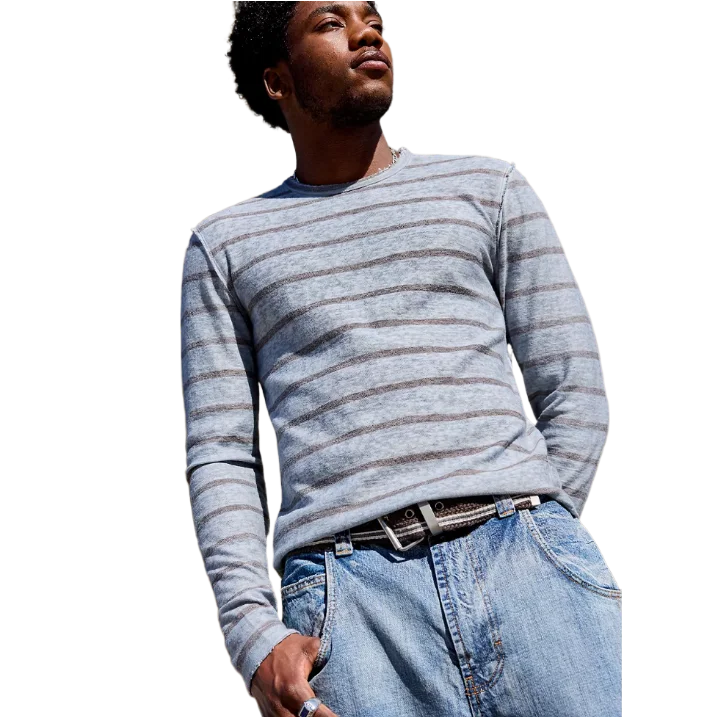 Grey Stripe Long Sleeve Slub T-Shirt