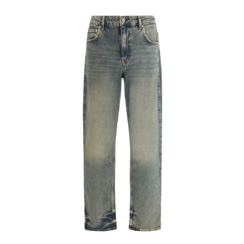 Blue Cotton Straight-Leg Jeans