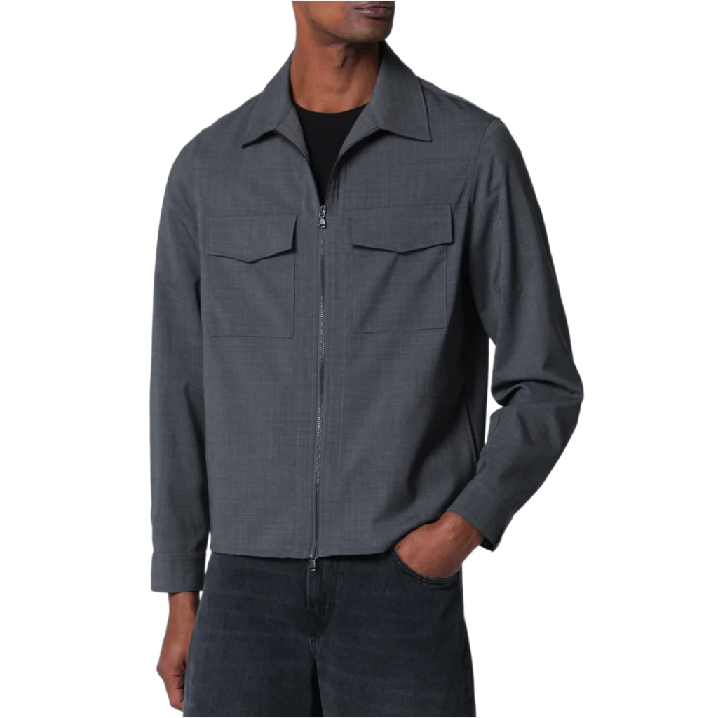 Grey Wool Blend Zip-Up Jacket